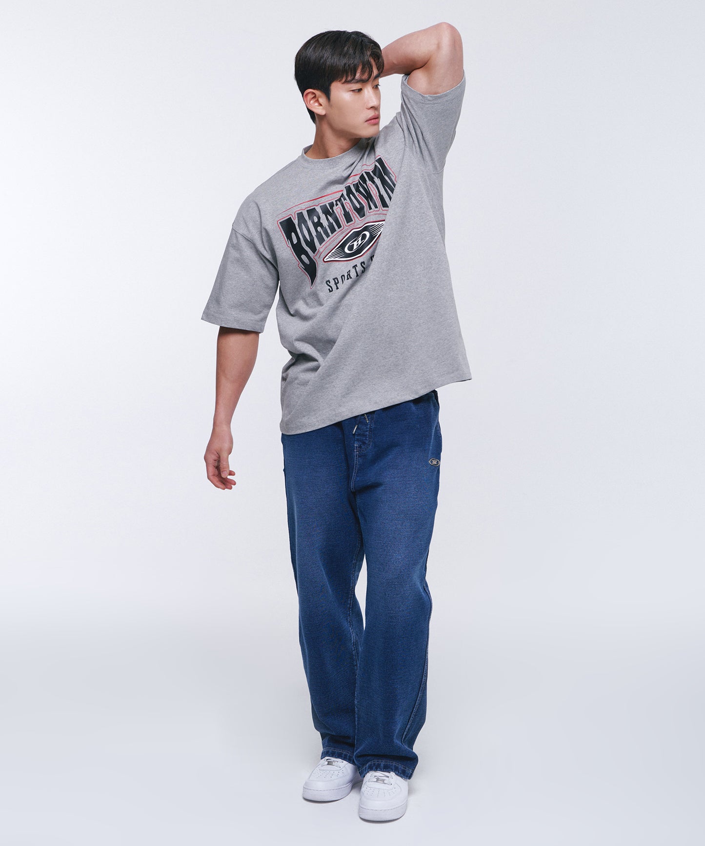 SQUARE ARCH SEMI OVER FIT T-SHIRTS [MELANGE GREY]