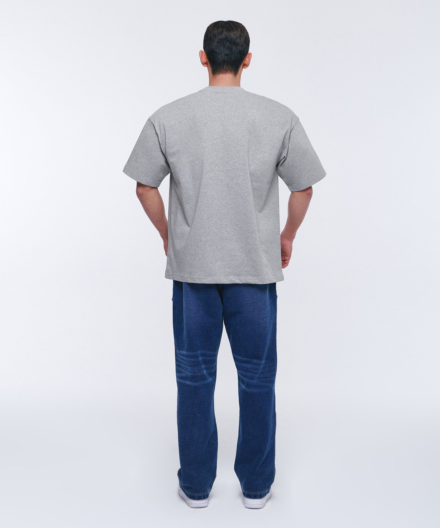 SQUARE ARCH SEMI OVER FIT T-SHIRTS [MELANGE GREY]