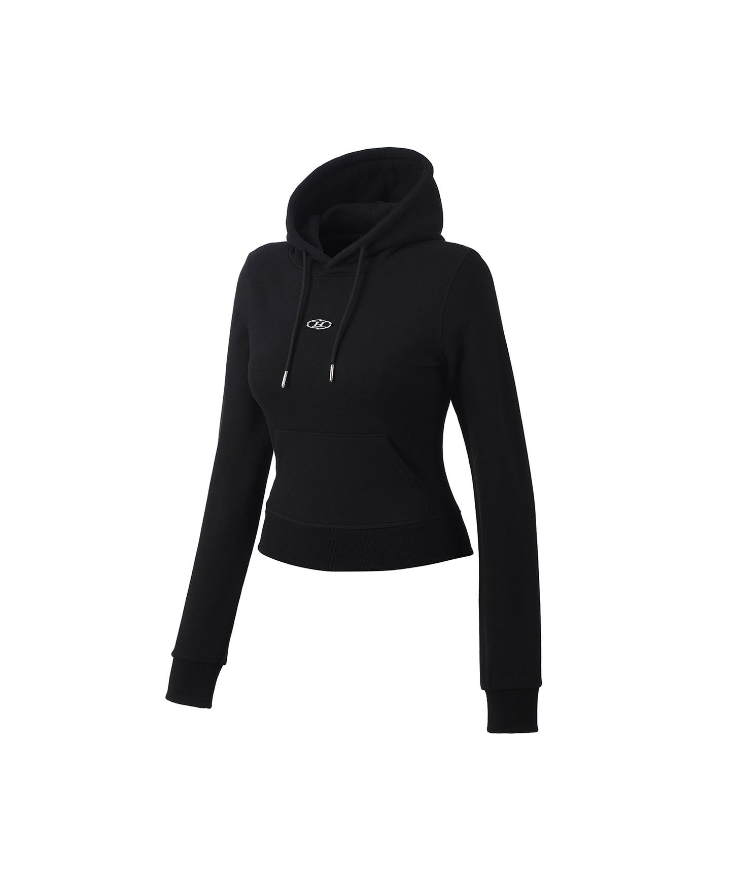 W B PENDANT COTTON CROP HOODIE [BLACK]