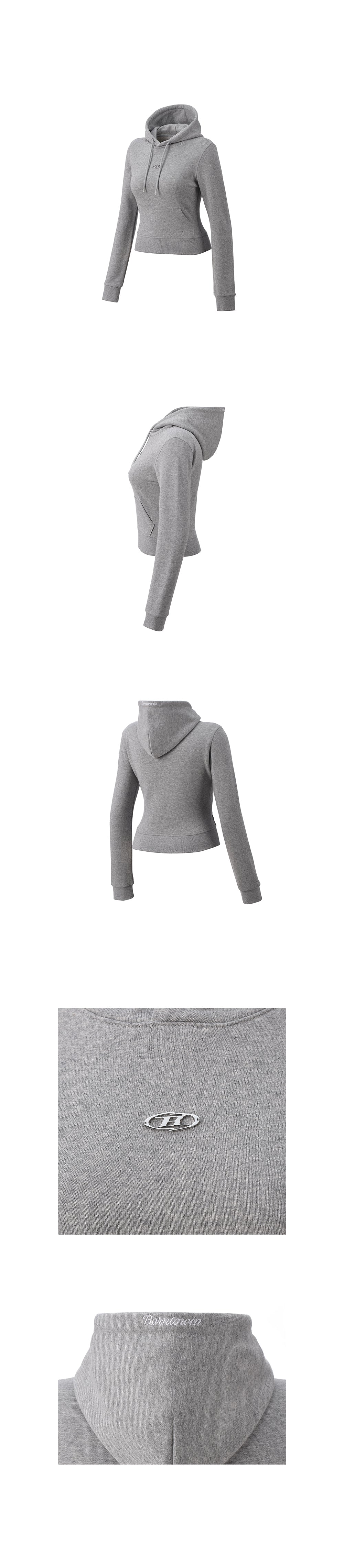 W B PENDANT COTTON CROP HOODIE [MELANGE GREY]