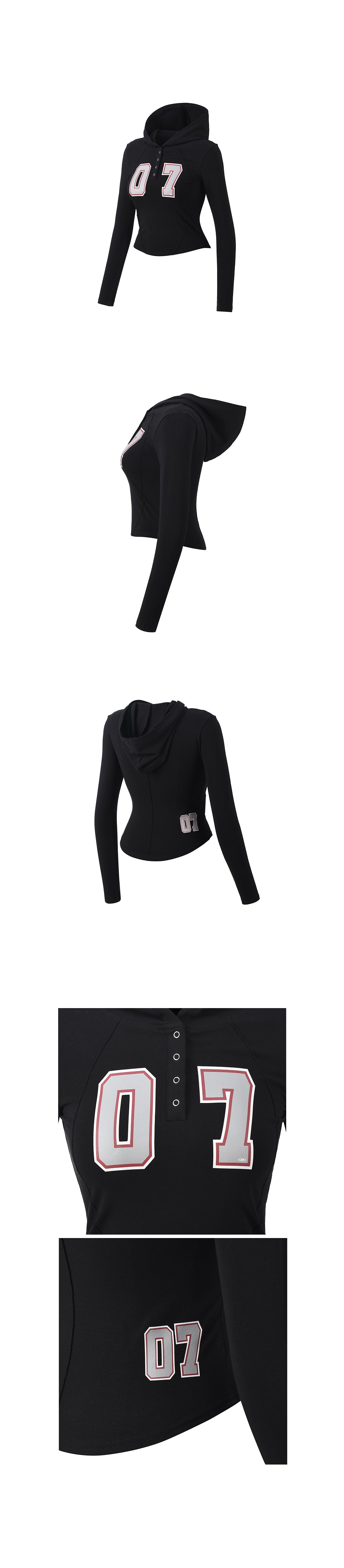 W NUMBER PIN-TUCK SNAP HOODIE [BLACK]