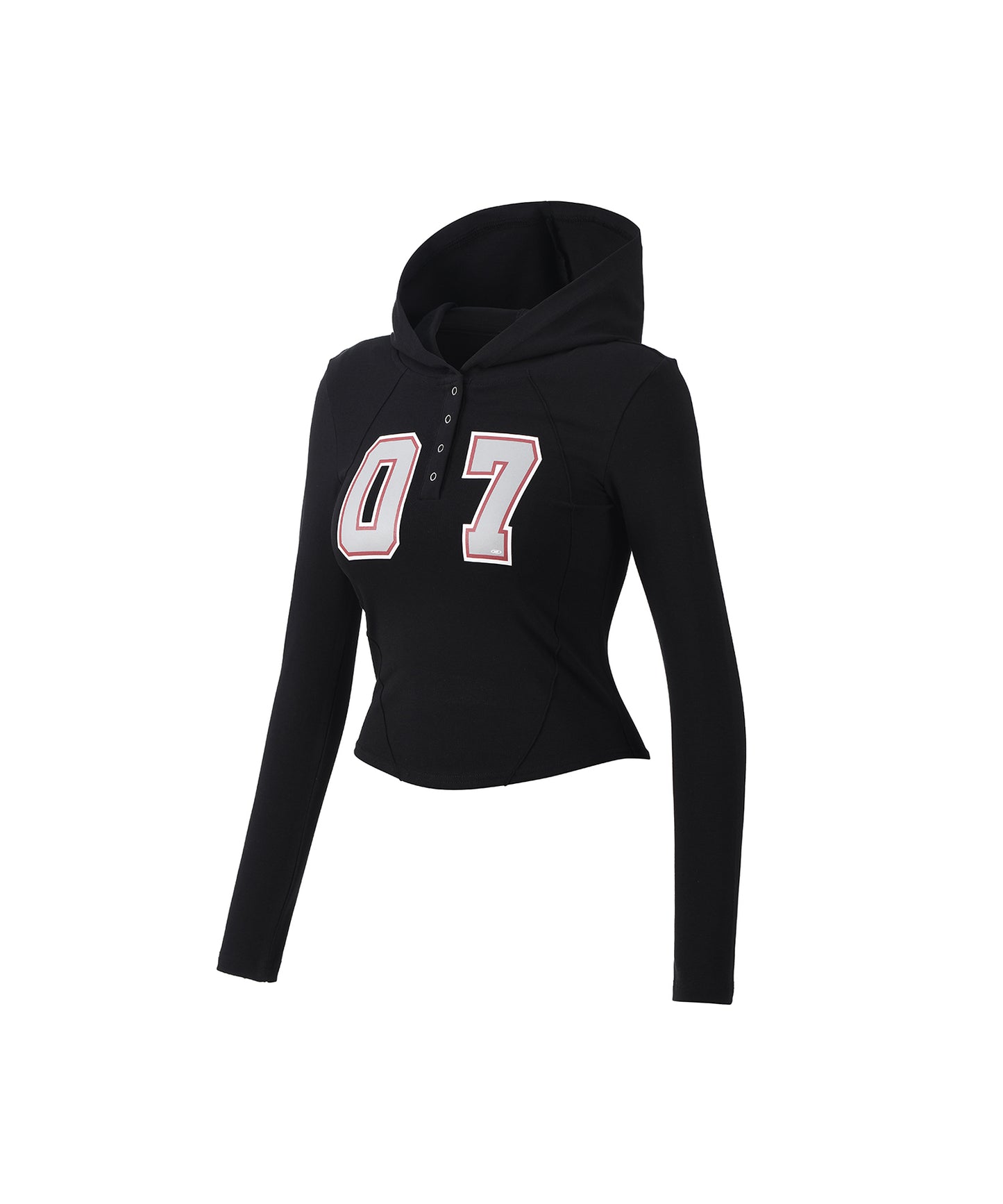 W NUMBER PIN-TUCK SNAP HOODIE [BLACK]