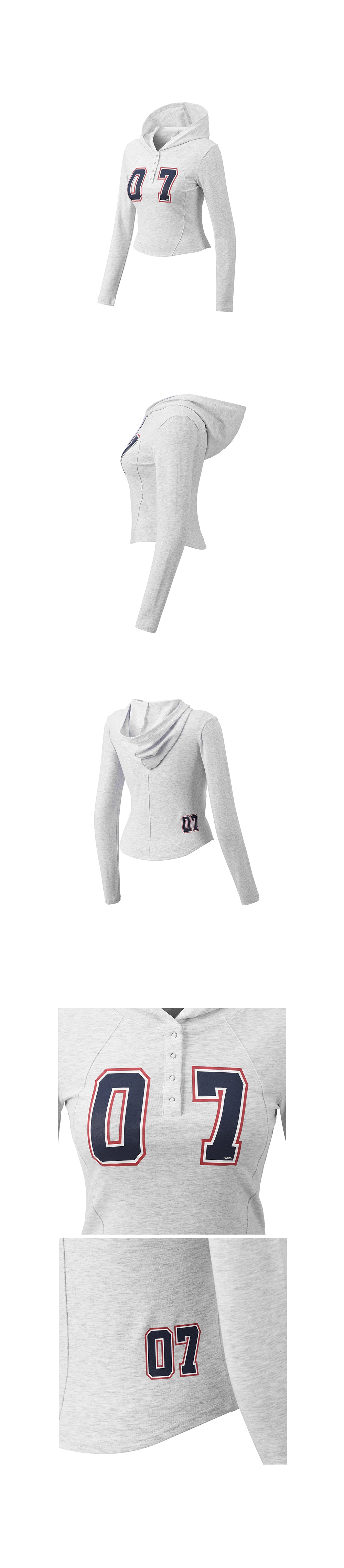 W NUMBER PIN-TUCK SNAP HOODIE [WHITE MELANGE GREY]
