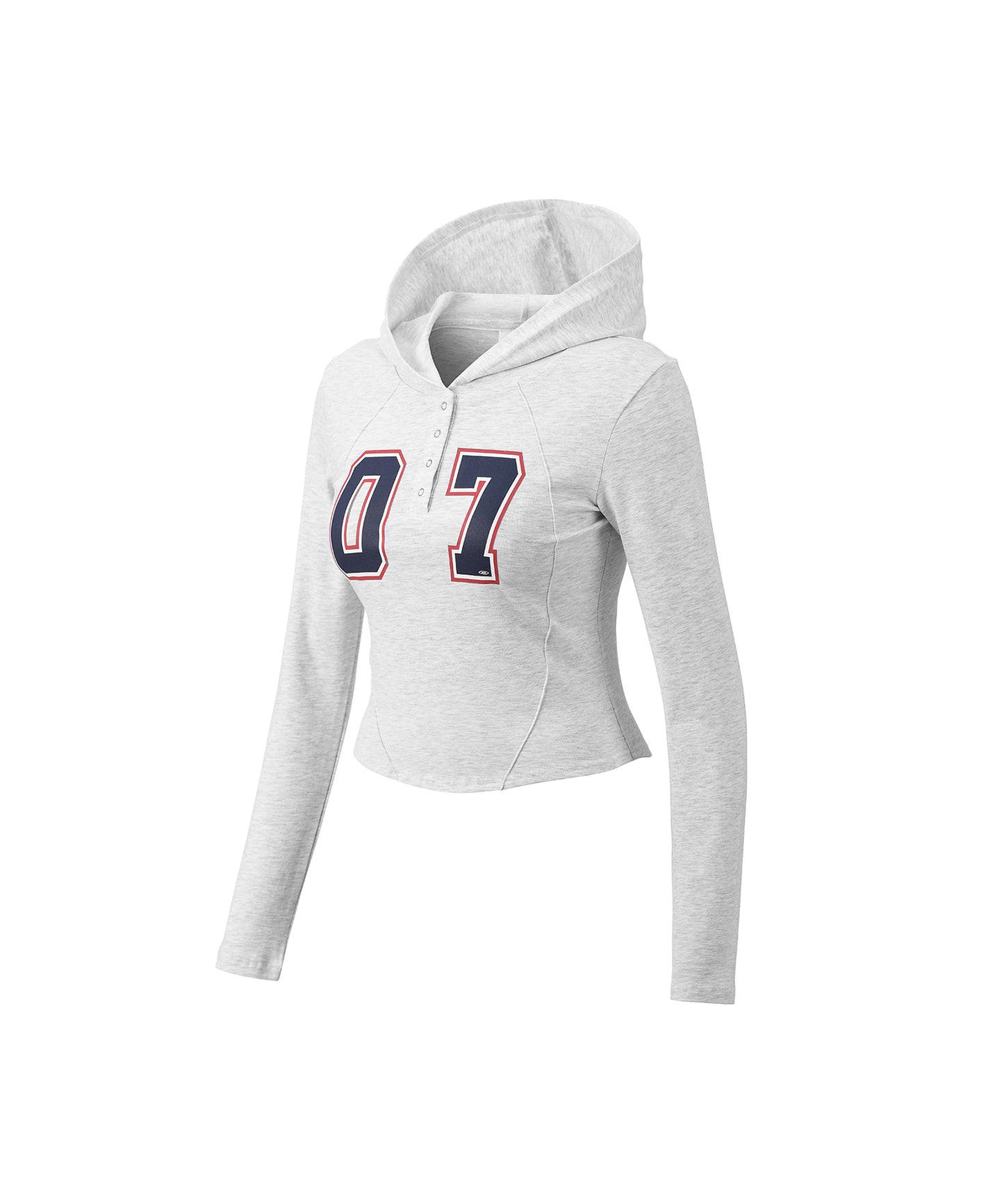 W NUMBER PIN-TUCK SNAP HOODIE [WHITE MELANGE GREY]