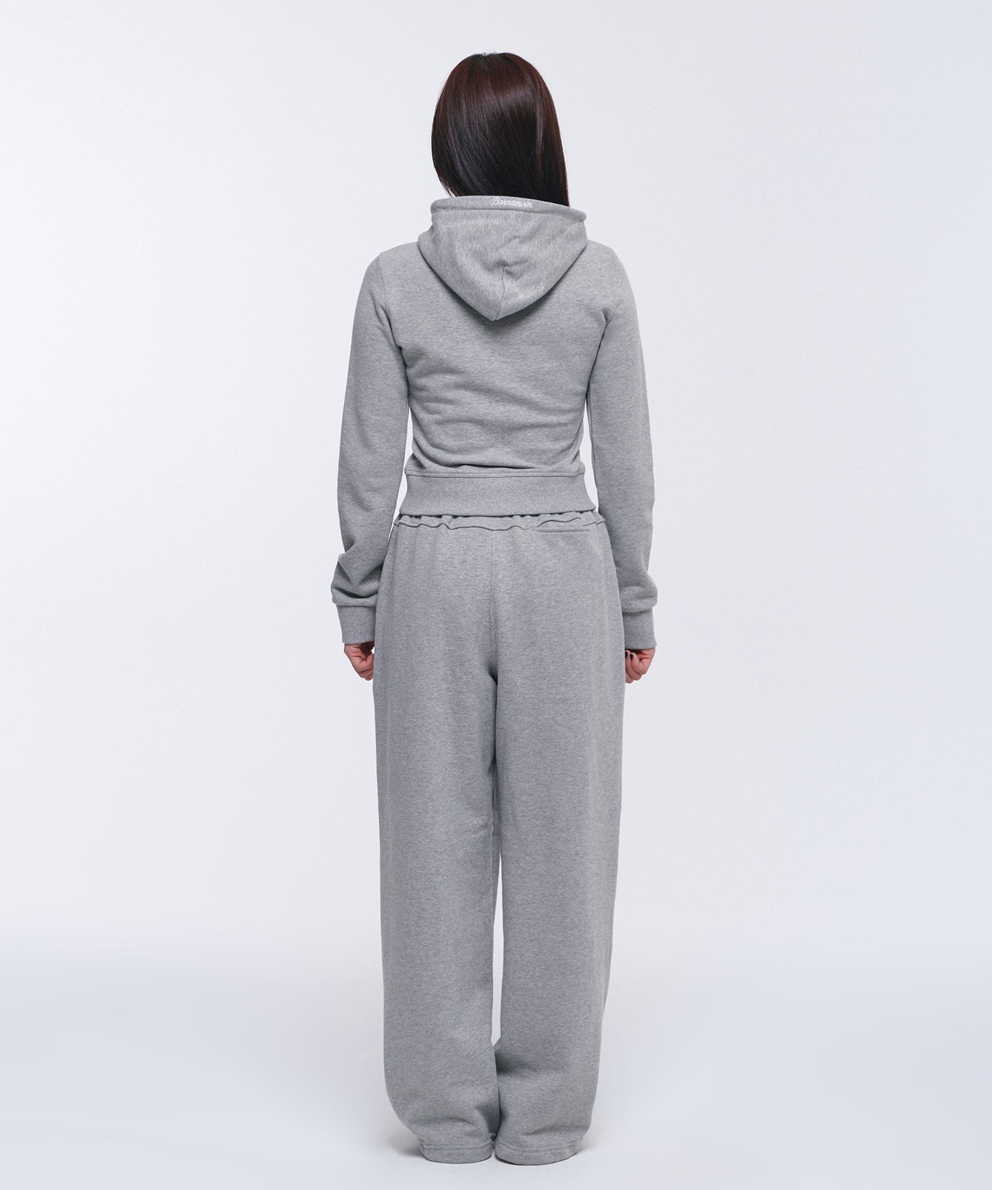 W B PENDANT COTTON CROP HOODIE [MELANGE GREY]