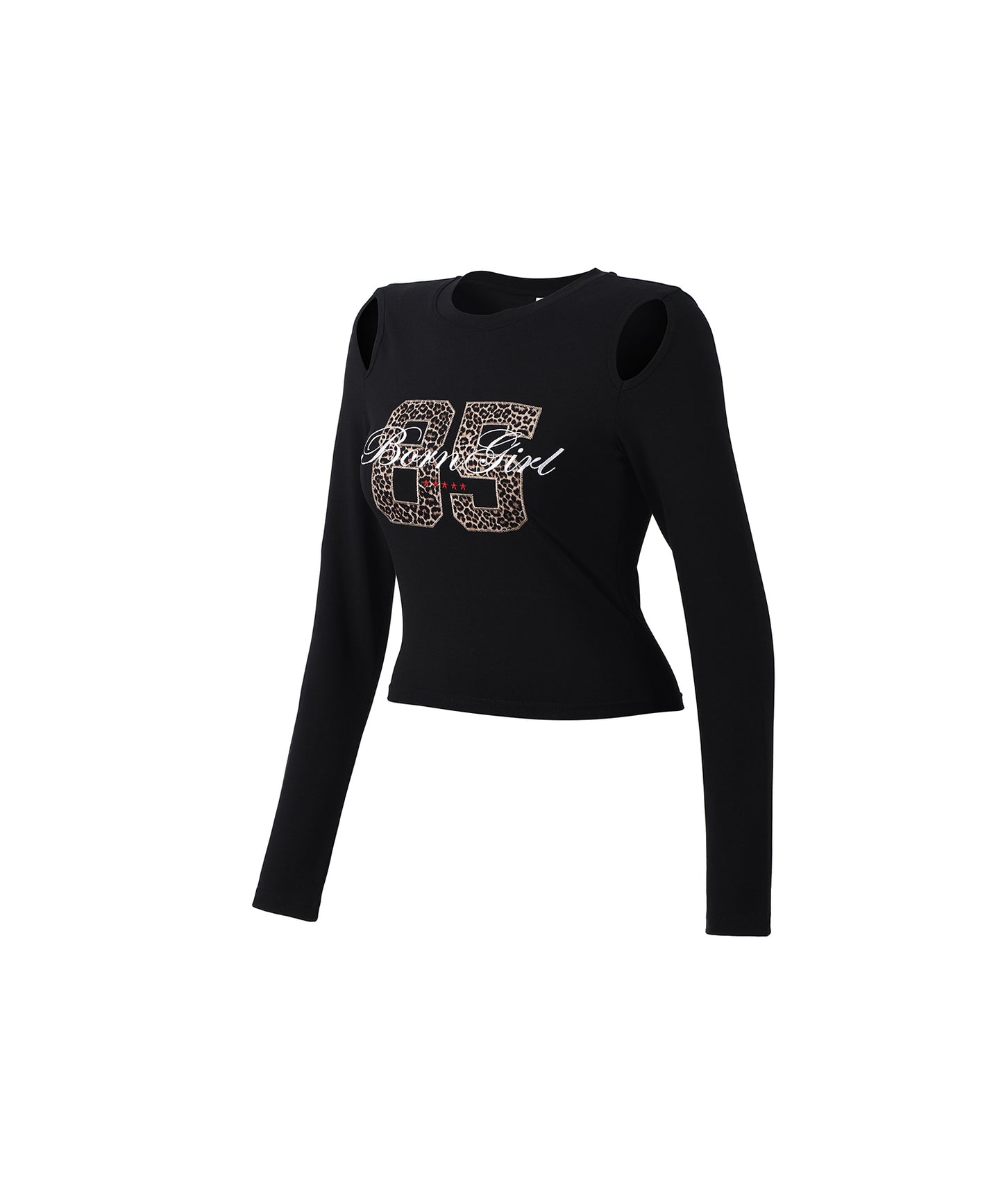 W BORN GIRL LEOPARD CROP LONGSLEEVE [BLACK]