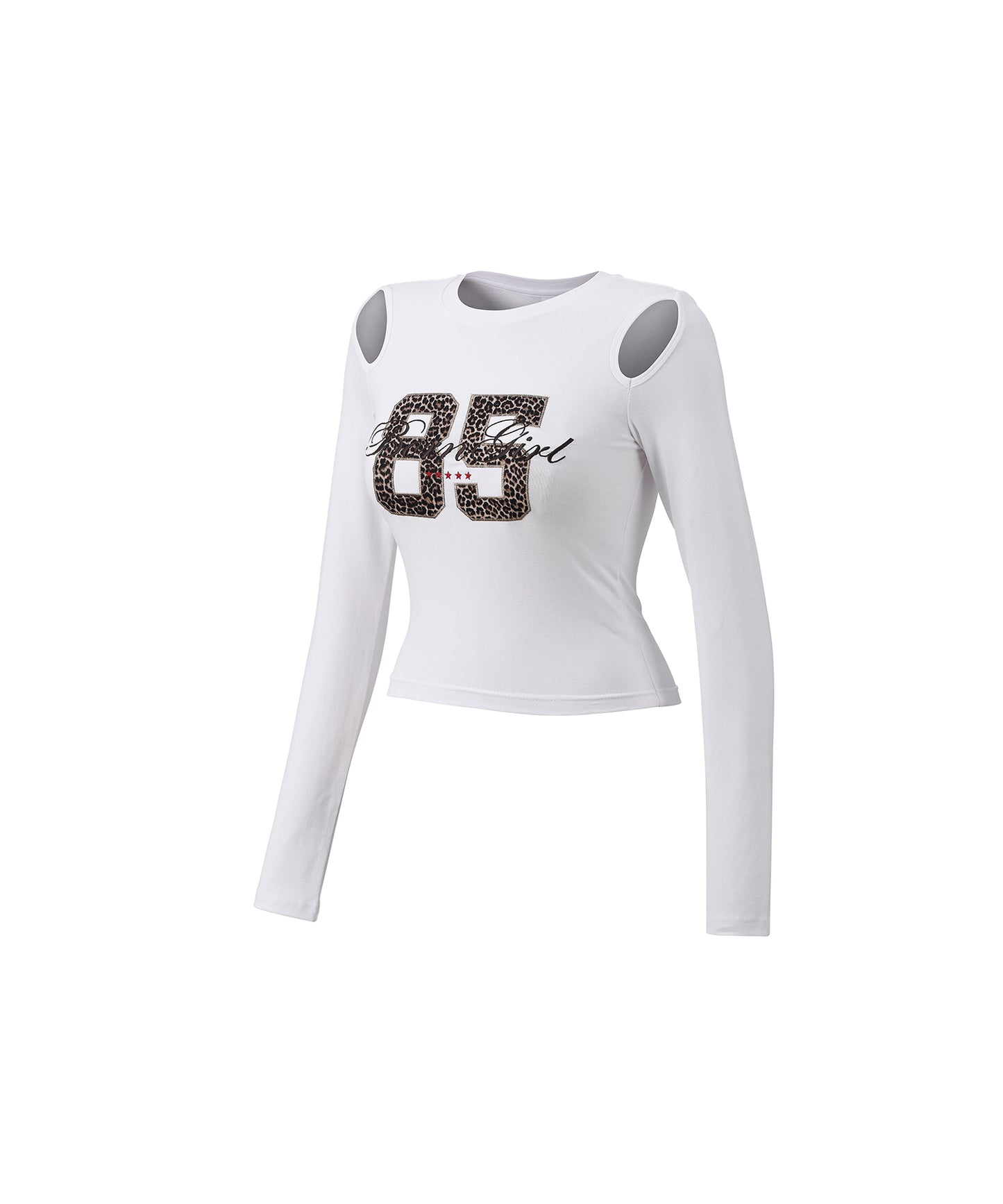 W BORN GIRL LEOPARD CROP LONGSLEEVE [WHITE]