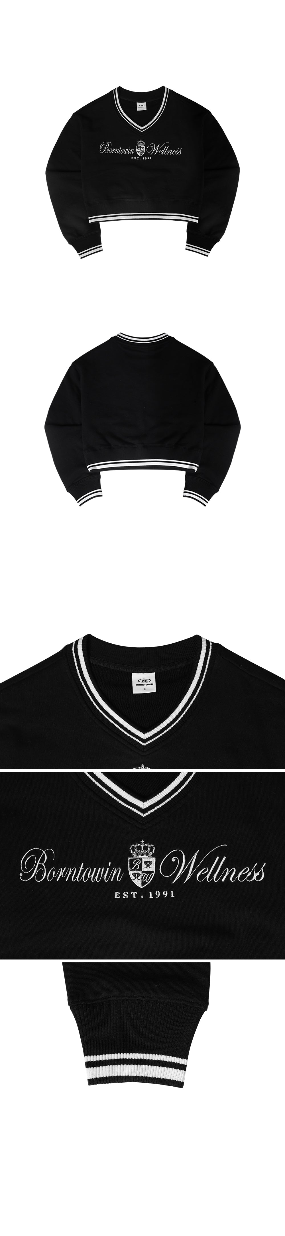 W WELLNESS V-NECK CROP SWEATSHIRTS [BLACK]
