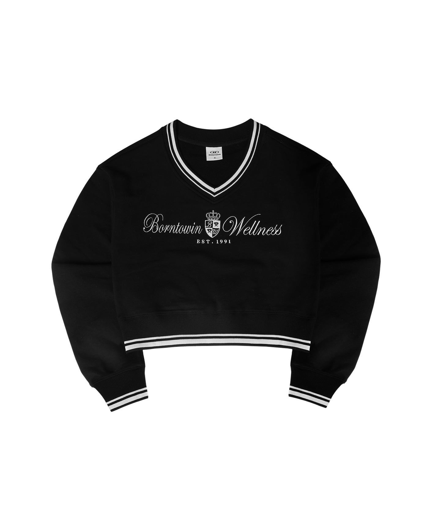 W WELLNESS V-NECK CROP SWEATSHIRTS [BLACK]