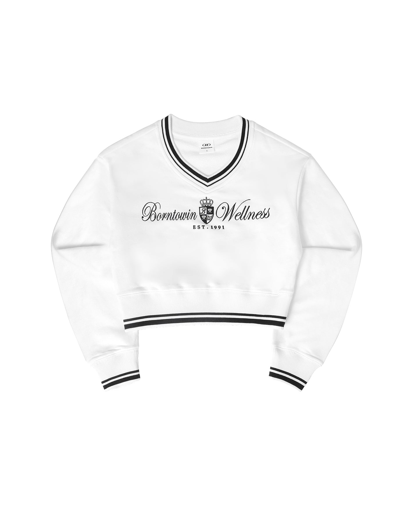 IN STOCK* W WELLNESS V-NECK CROP SWEATSHIRTS [IVORY]