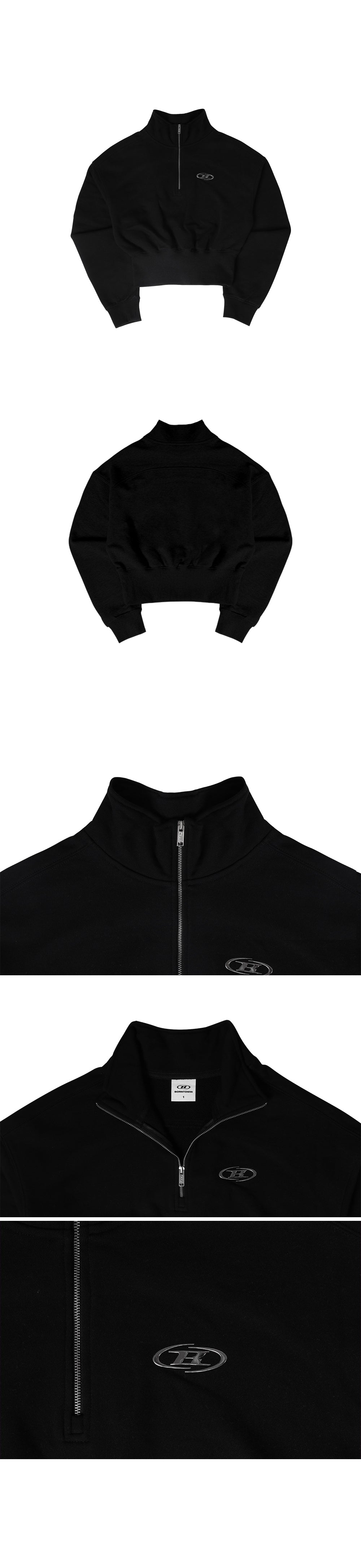 W SILVER B HALF ZIP UP SWEATSHIRTS [BLACK]
