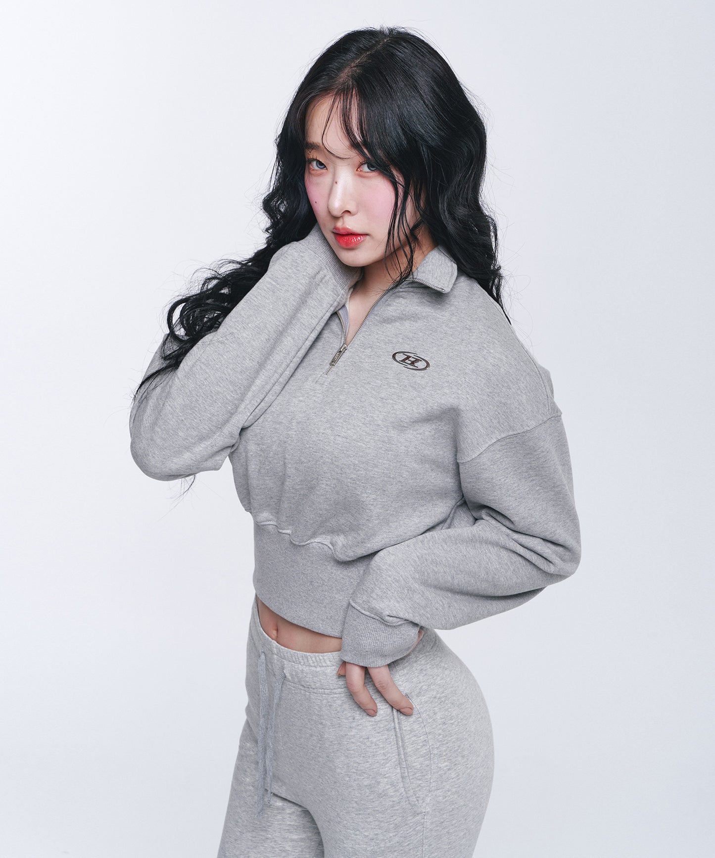 IN STOCK* W SILVER B HALF ZIP UP SWEATSHIRTS [MELANGE GREY]