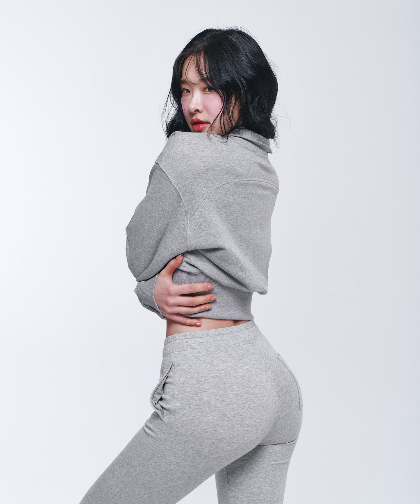 IN STOCK* W SILVER B HALF ZIP UP SWEATSHIRTS [MELANGE GREY]