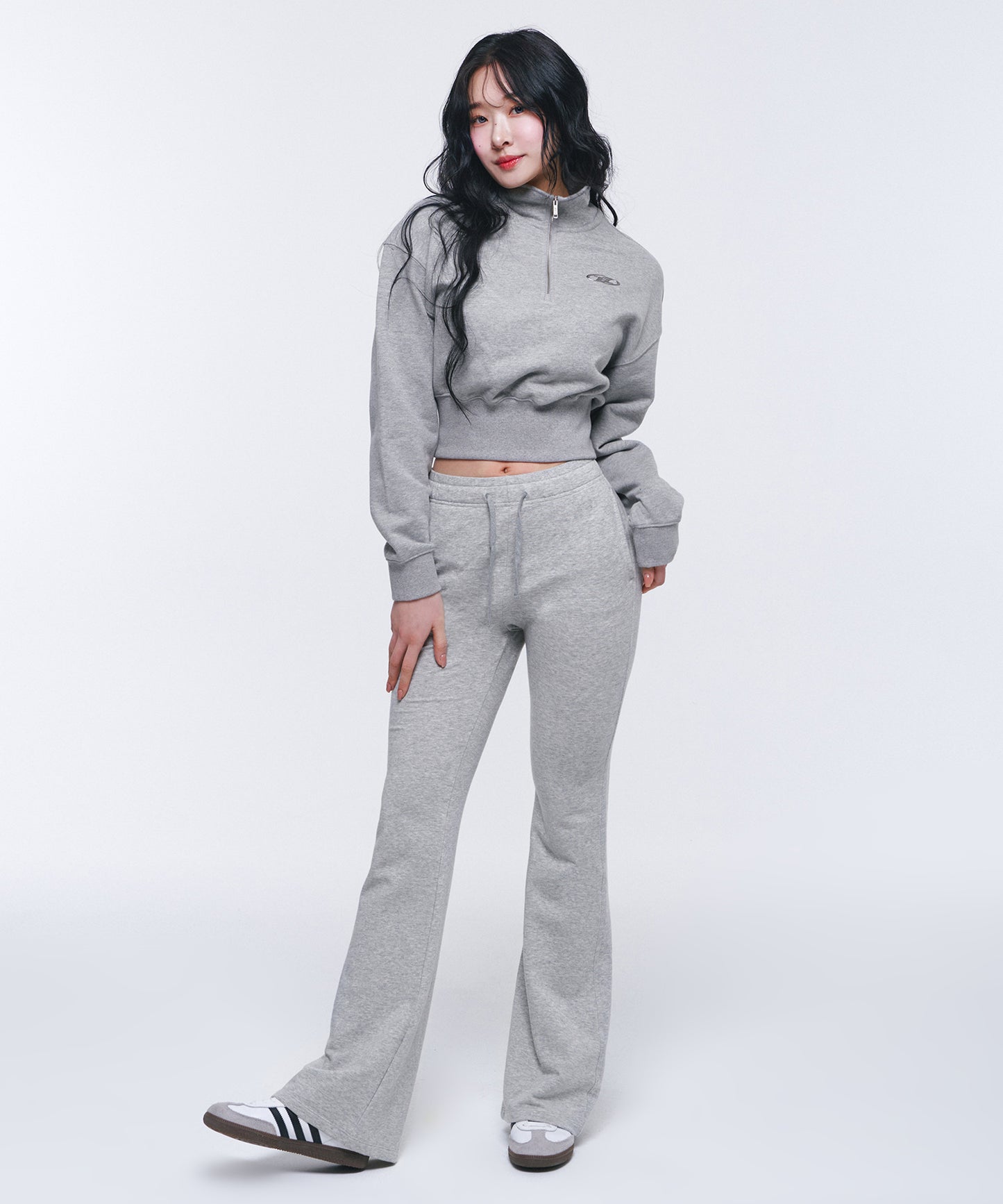 IN STOCK* W SILVER B HALF ZIP UP SWEATSHIRTS [MELANGE GREY]