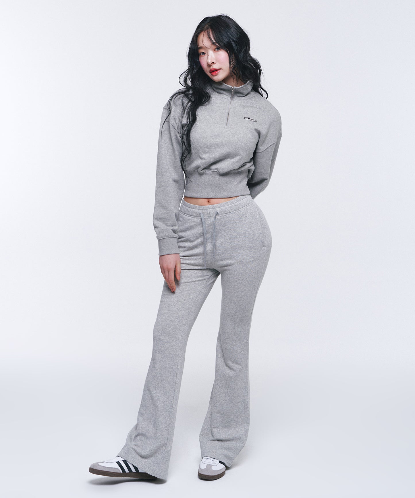 IN STOCK* W SILVER B HALF ZIP UP SWEATSHIRTS [MELANGE GREY]