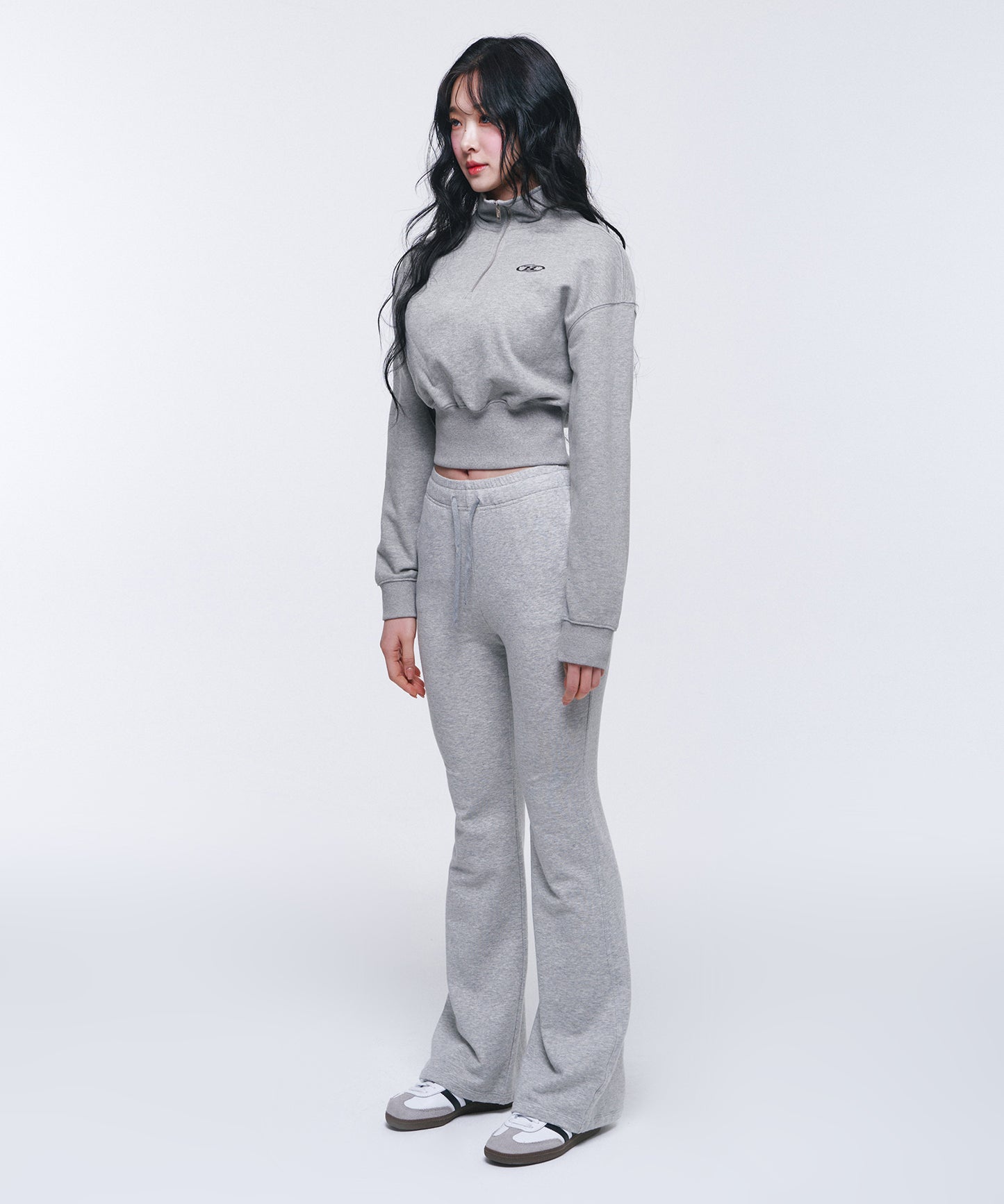 IN STOCK* W SILVER B HALF ZIP UP SWEATSHIRTS [MELANGE GREY]