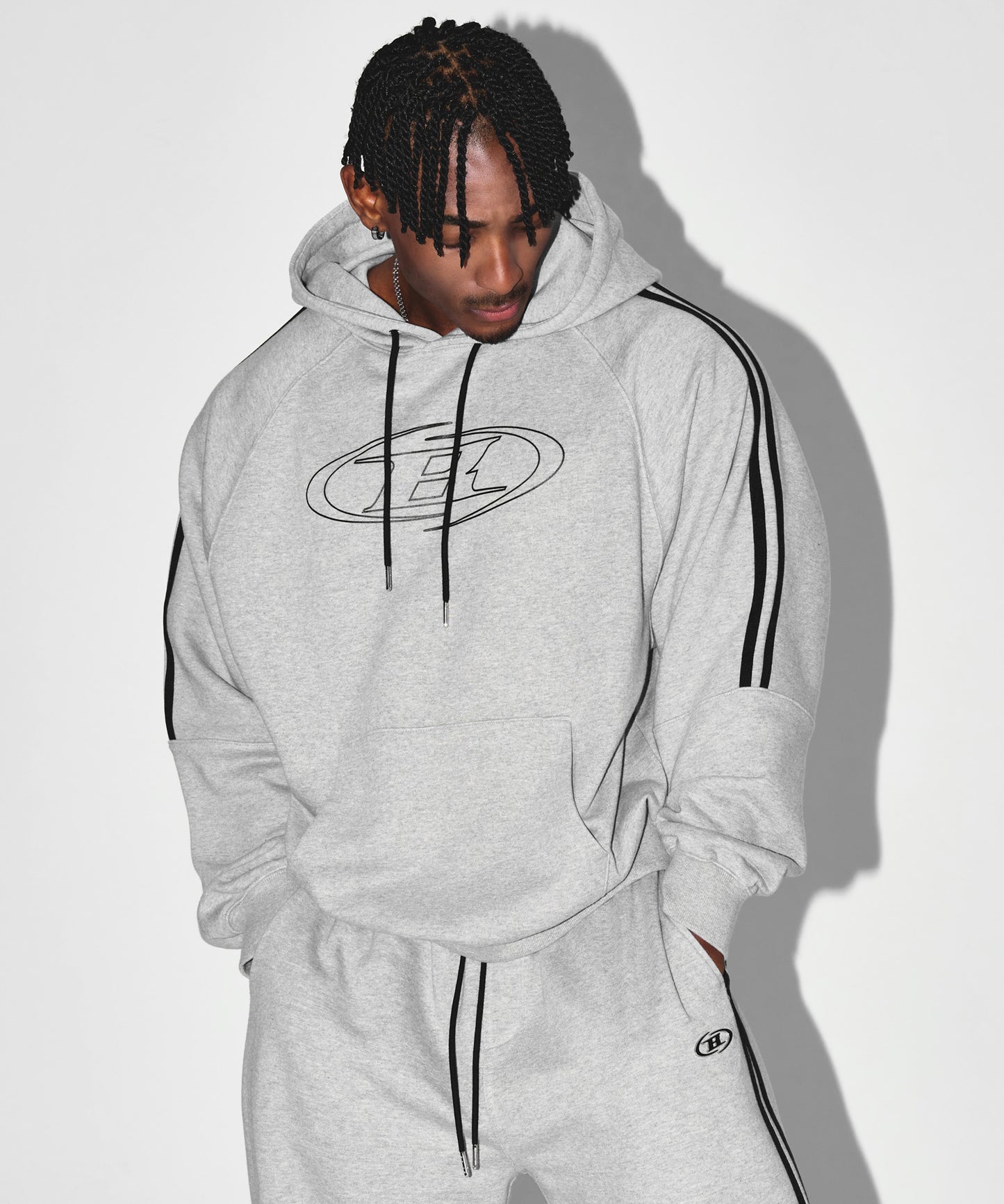 STROKE B TRACK LINE HOODIE [MELANGE GREY]