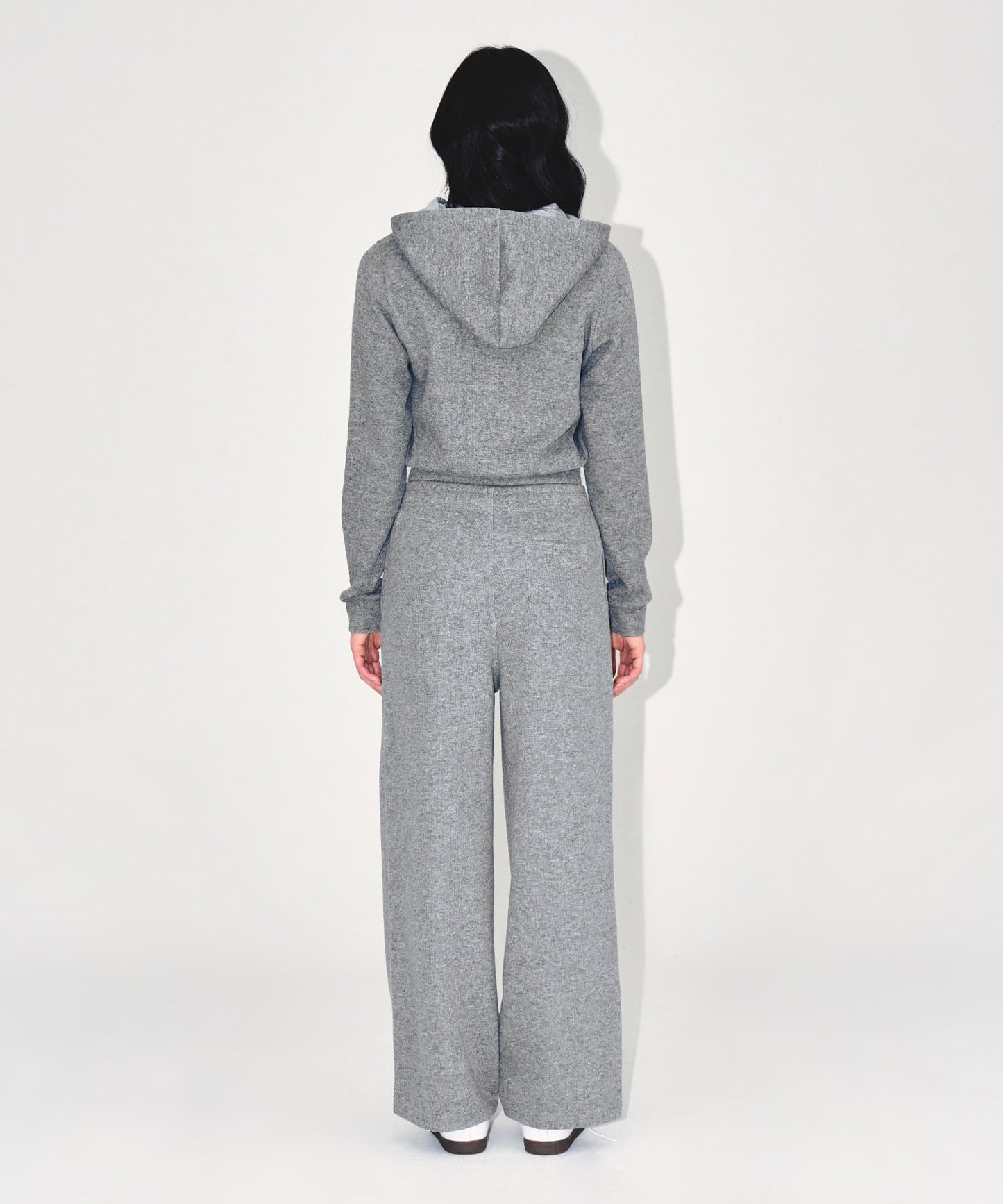 W KNIT LIKE SEMI CROP HOODIE ZIP-UP [MELANGE GREY]