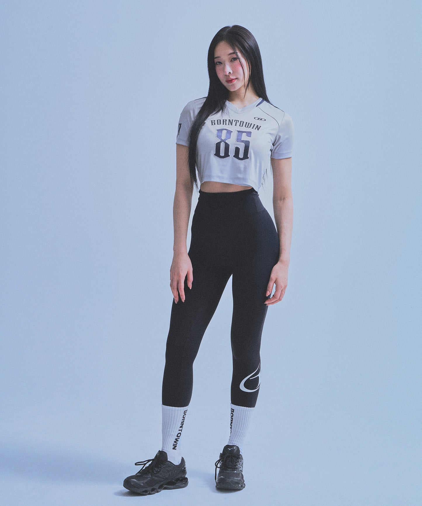 W RUGBY JERSEY SEMI CROP T-SHIRTS [SILVER]