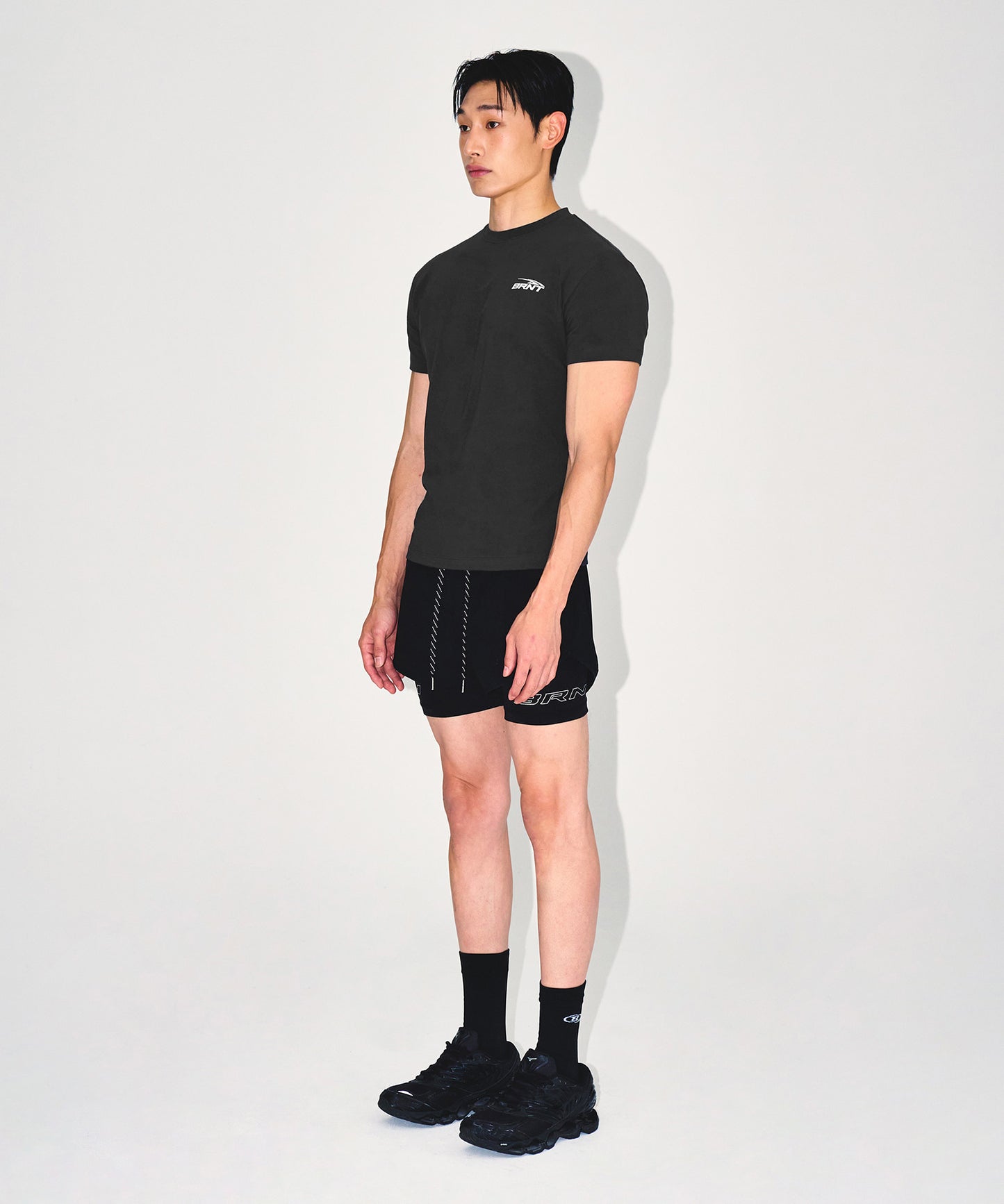 BRNT BACK LOGO MUSCLE FIT T-SHIRTS [CHARCOAL]