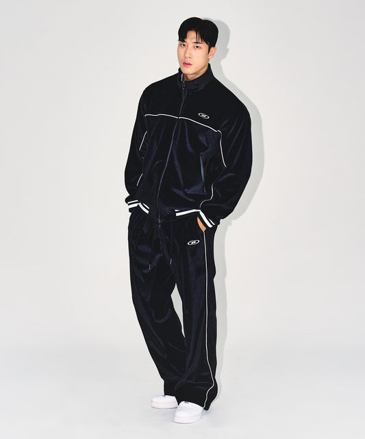 TRACK LINE VELVET SEMI WIDE PANTS [BLACK]