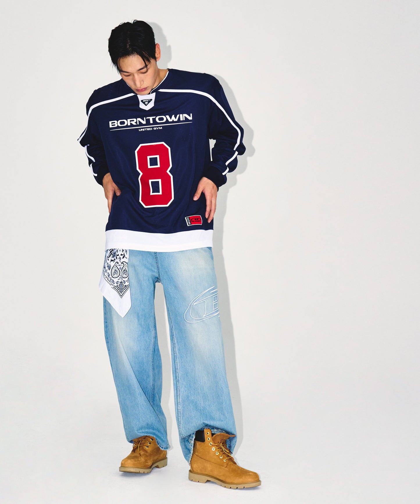 LINE TAPING RUGBY LONG SLEEVE [NAVY]