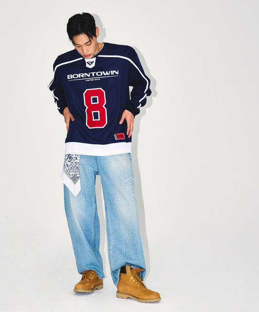 LINE TAPING RUGBY LONG SLEEVE [NAVY]