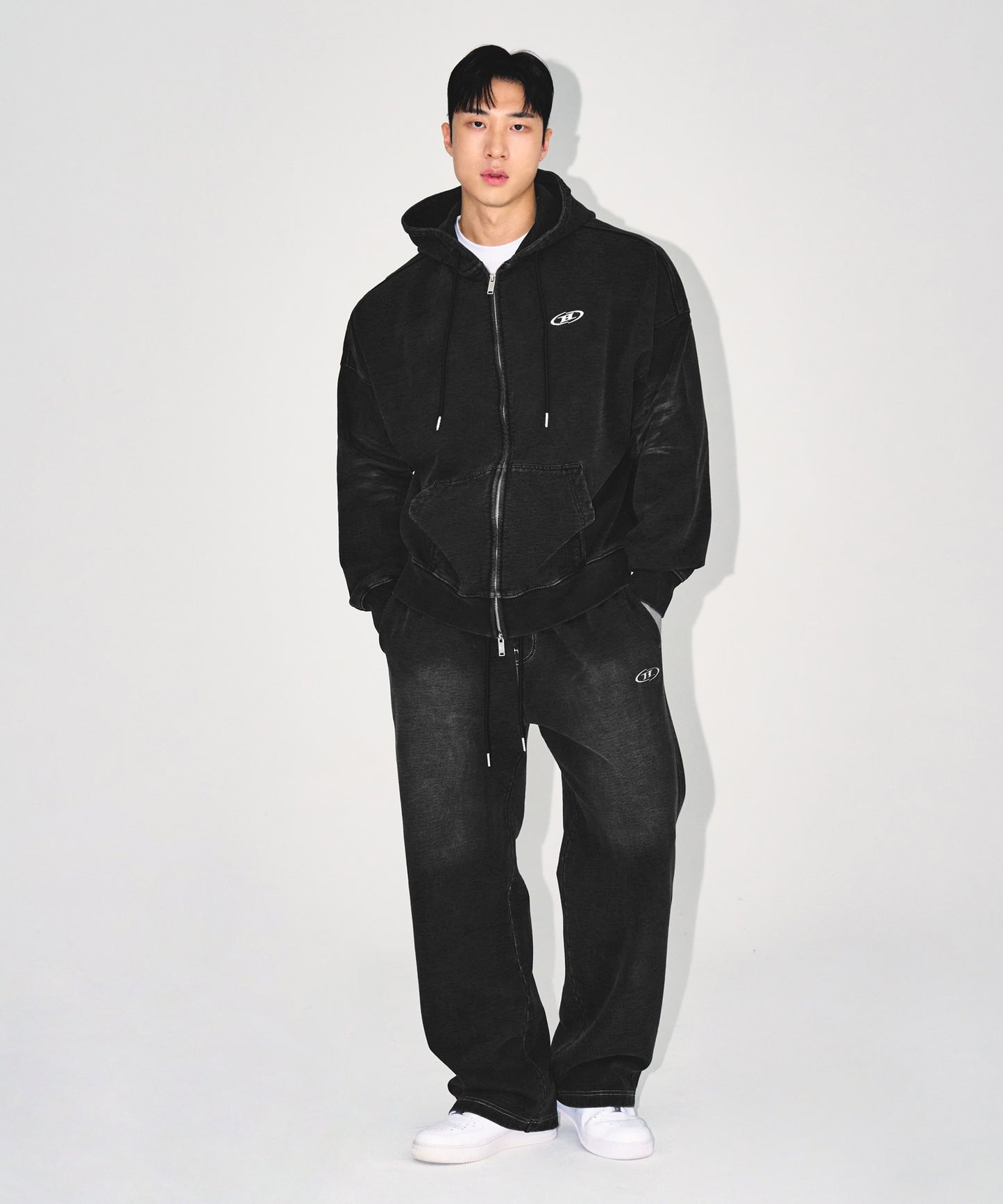DENIM LIKE HOODIE ZIP-UP [BLACK DENIM]