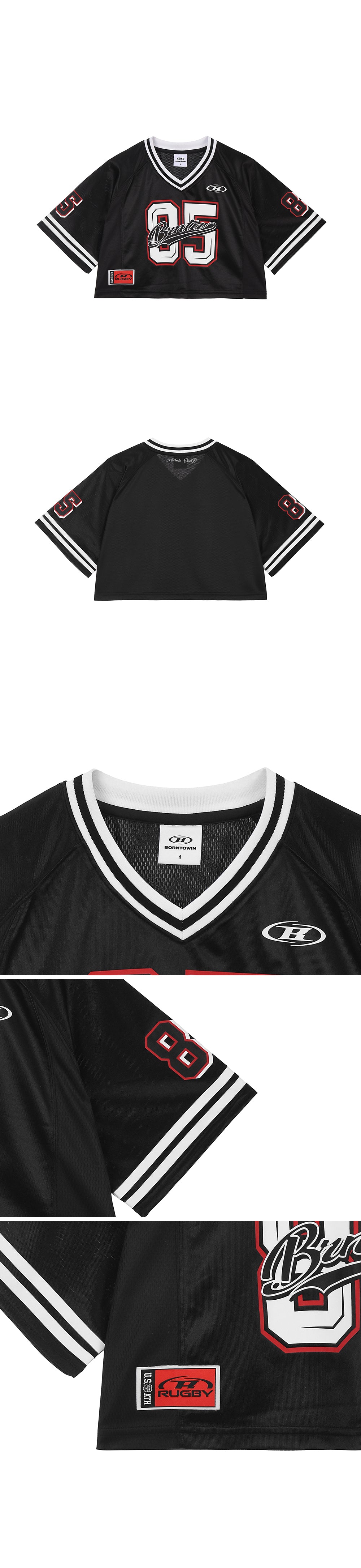 W RUGBY JERSEY CROP T-SHIRTS [BLACK]