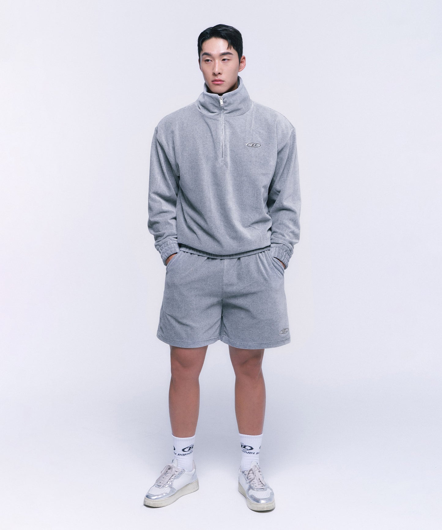 B CHROME VELOUR HALF ZIP-UP [MELANGE GREY]