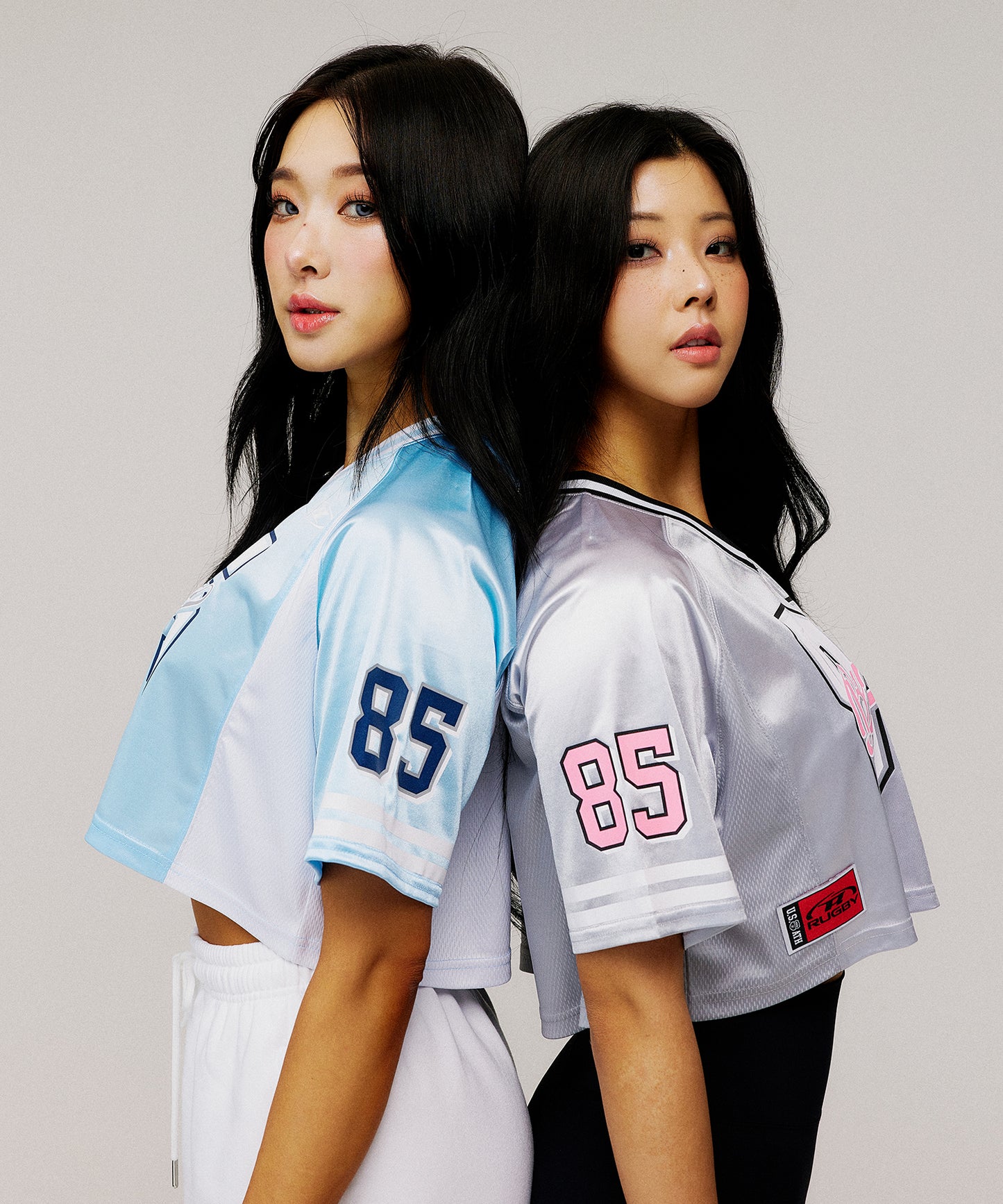 W RUGBY JERSEY CROP T-SHIRTS [SILVER]