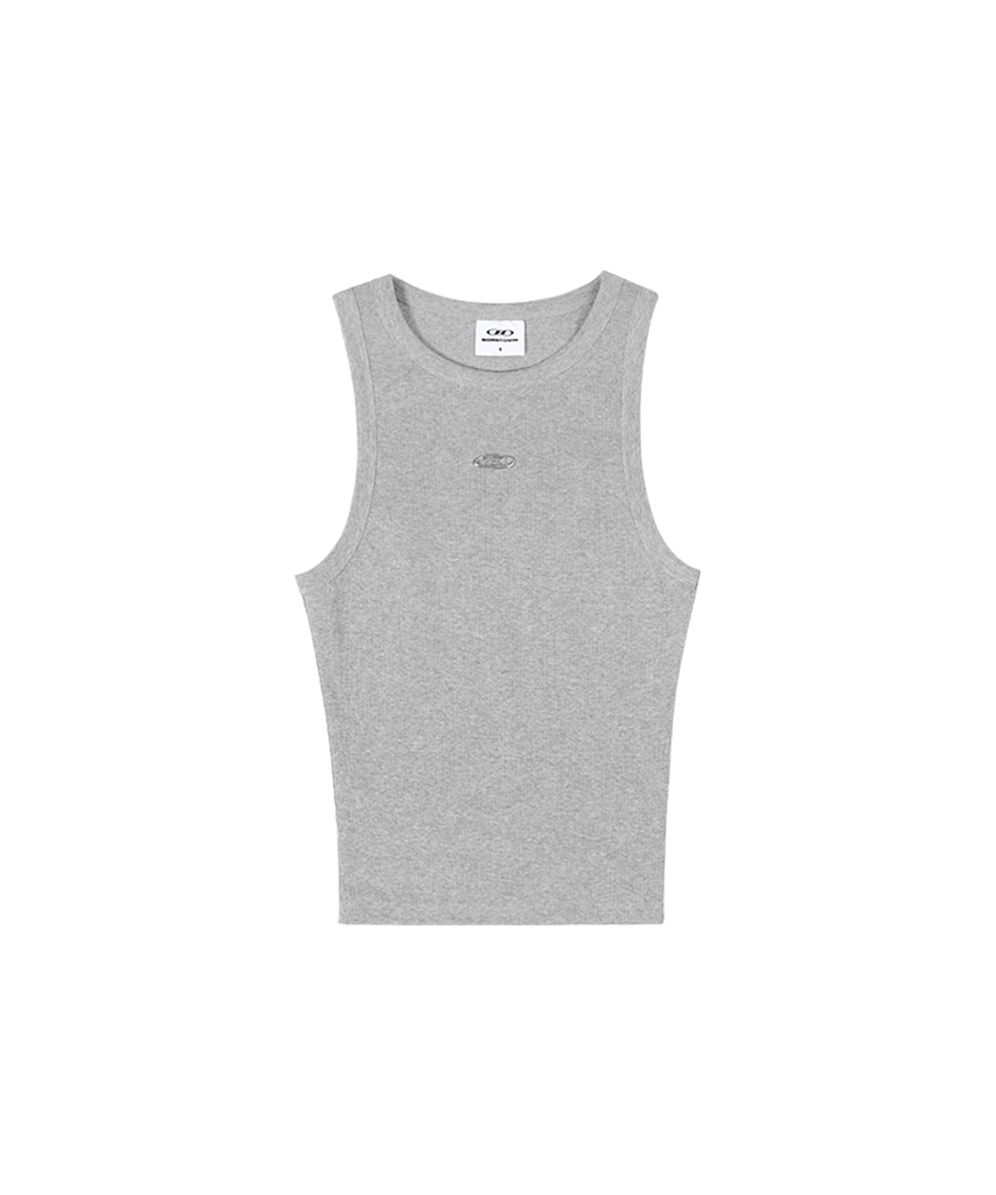 B PENDANT RIBBED SEMI CROP SLEEVELESS [MELANGE GREY]