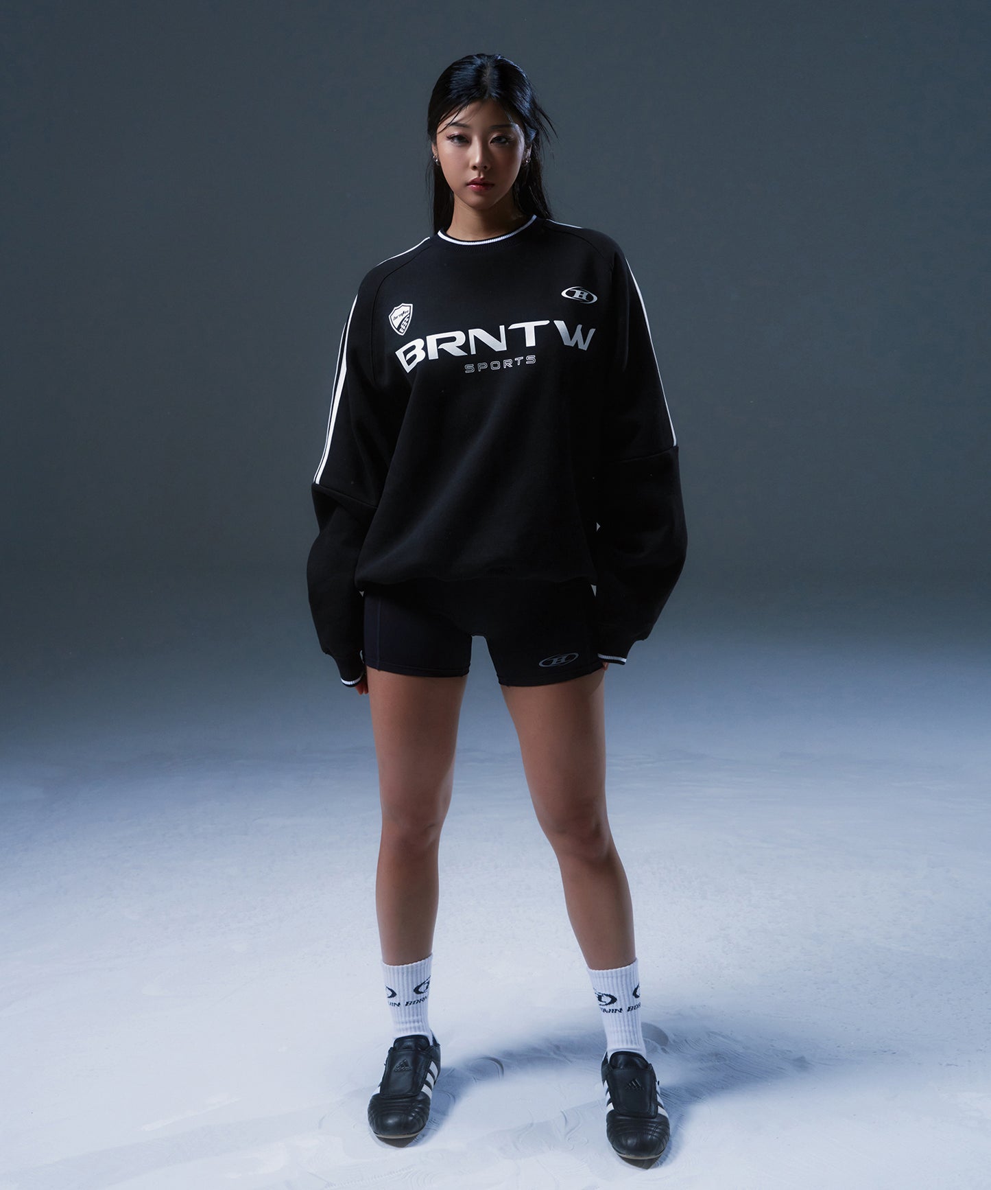 FLEECE BRNTW TRACK LINE SWEATSHIRTS [BLACK]