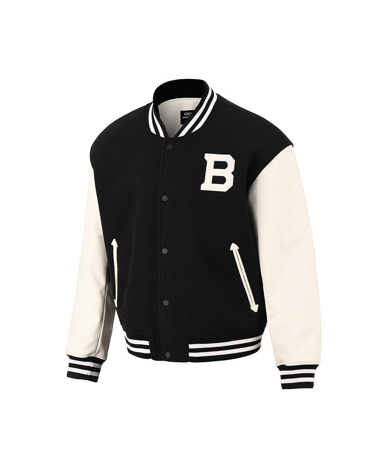 ATHLETIC VARSITY QUILTED JACKET [BLACK]