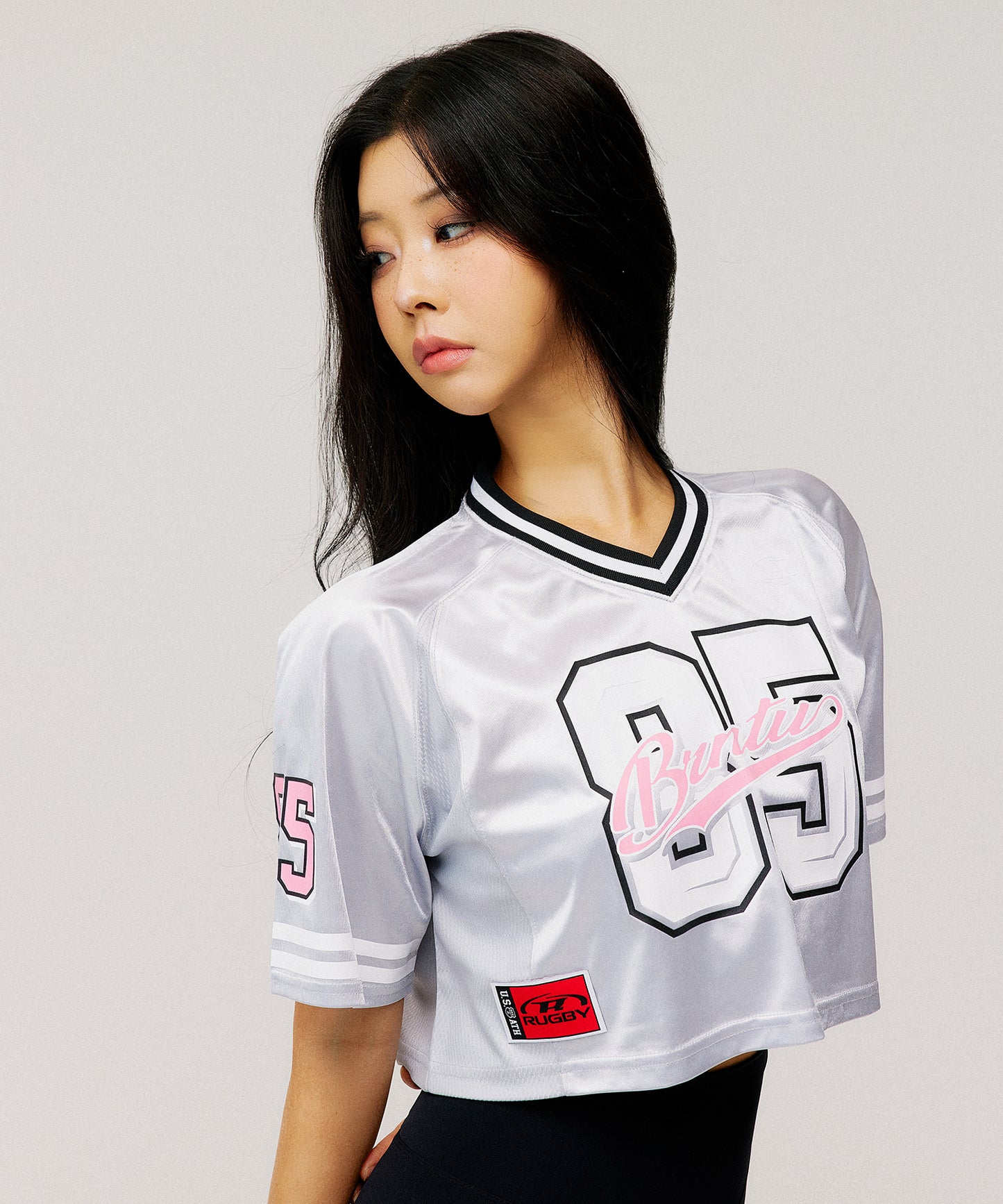 W RUGBY JERSEY CROP T-SHIRTS [SILVER]