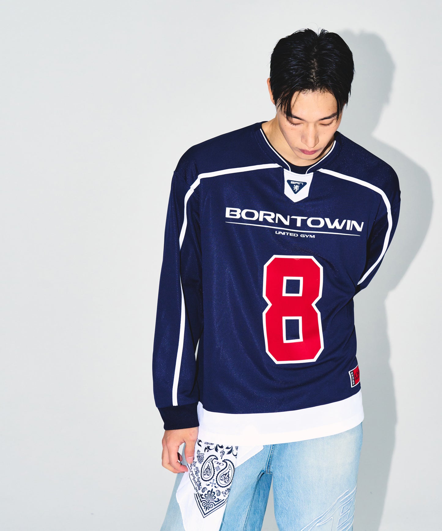 LINE TAPING RUGBY LONG SLEEVE [NAVY]