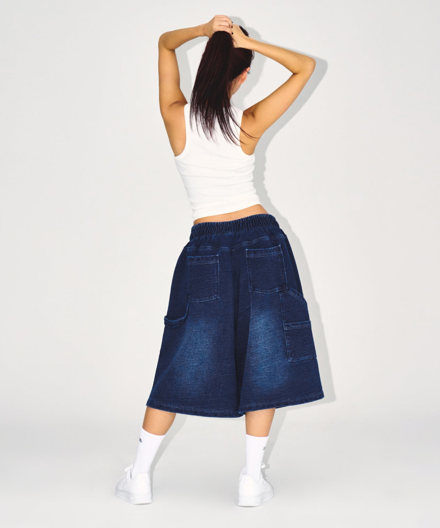 DENIM LIKE CARPENTER BERMUDA PANTS [MID DENIM]