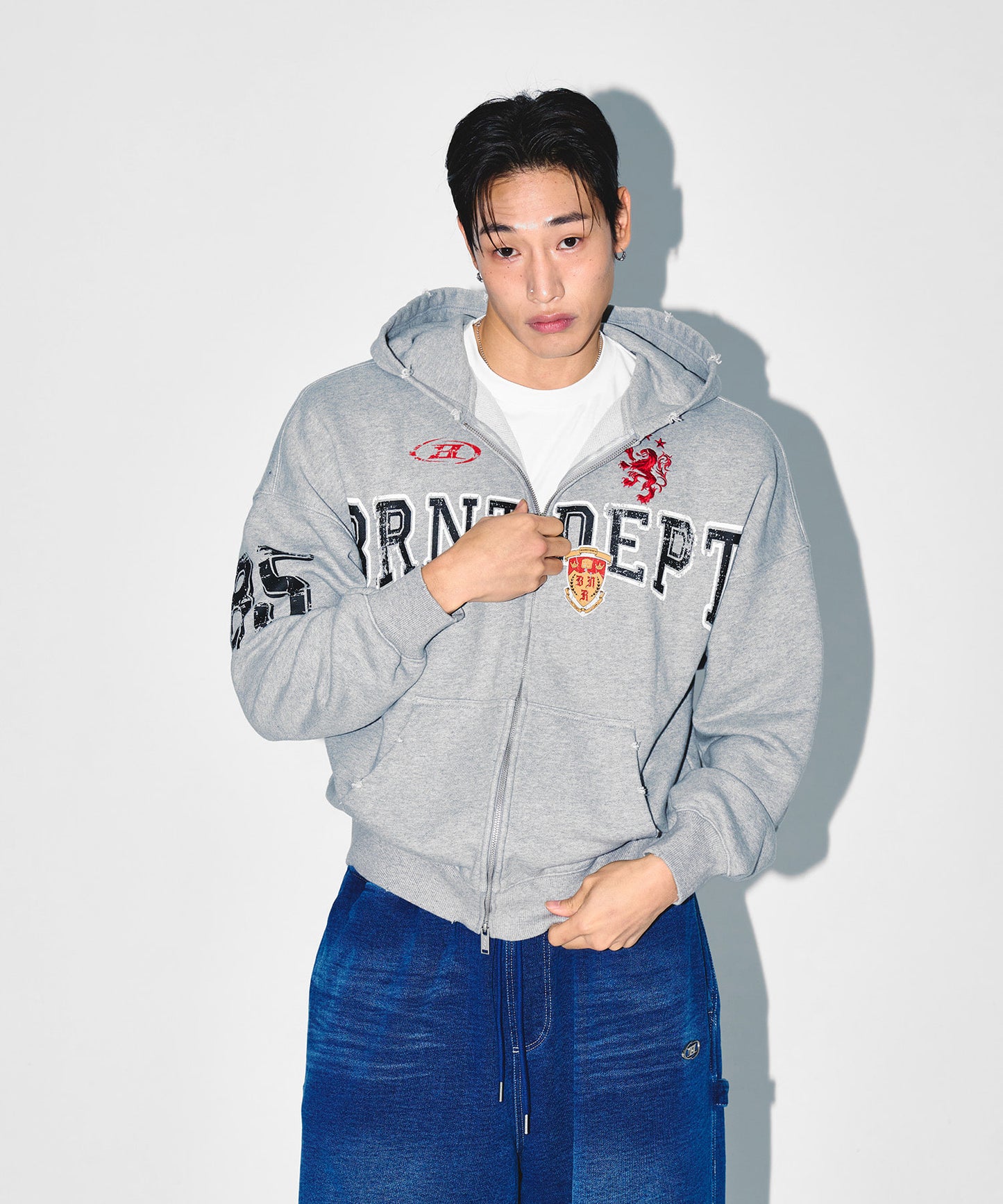 HERITAGE SYMBOL B HOODIE ZIP-UP [MELANGE GREY]