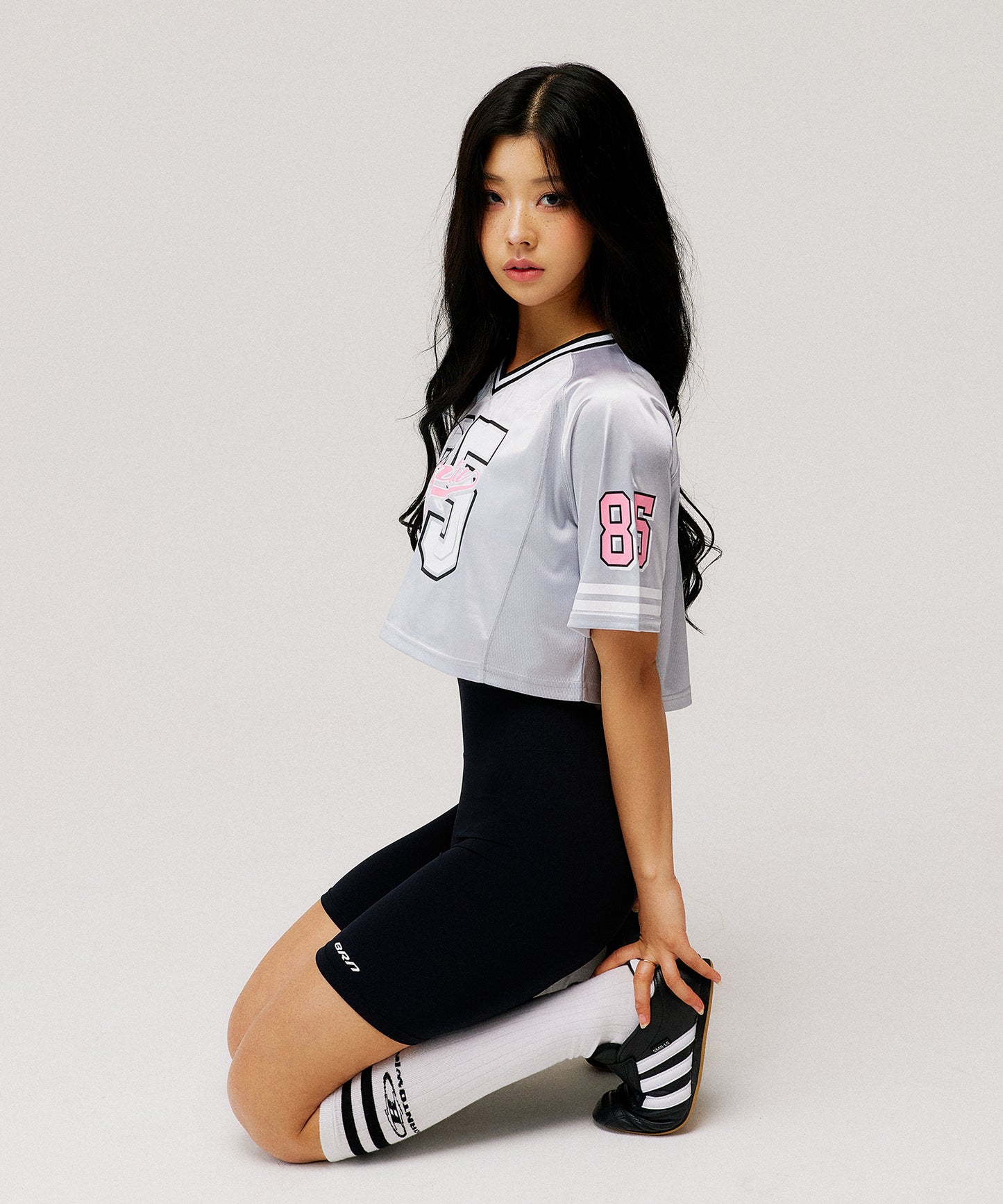 W RUGBY JERSEY CROP T-SHIRTS [SILVER]