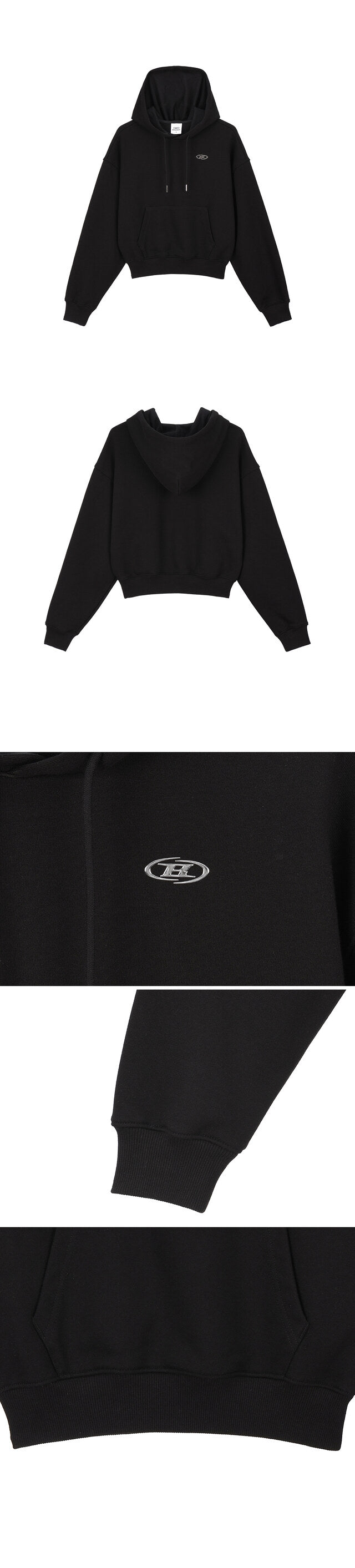 W SILVER B CROP HOODIE [BLACK]