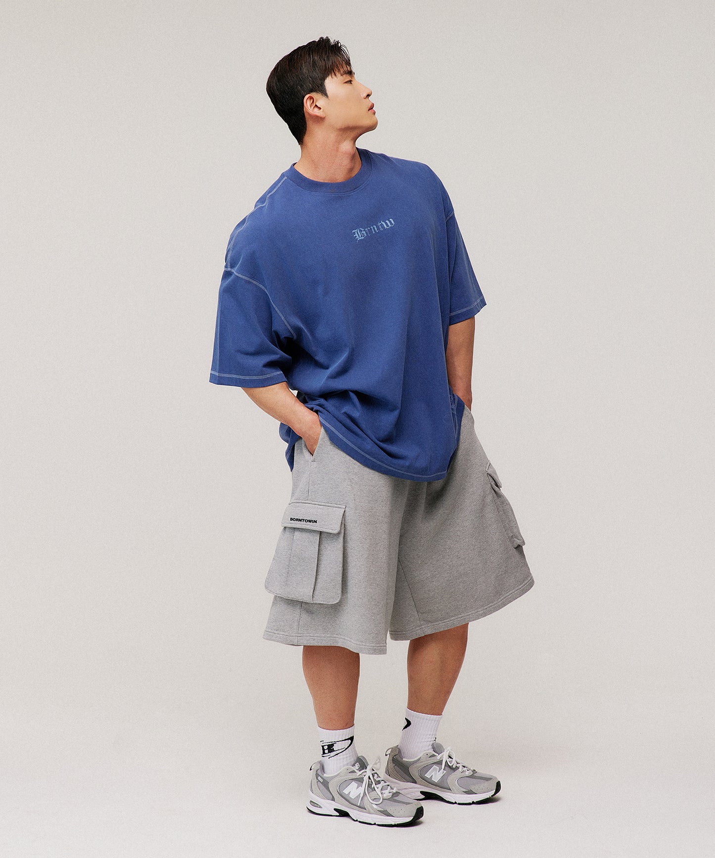 PIGMENT CRACK LETTER EXTRA FIT T-SHIRTS [DEAD BLUE]
