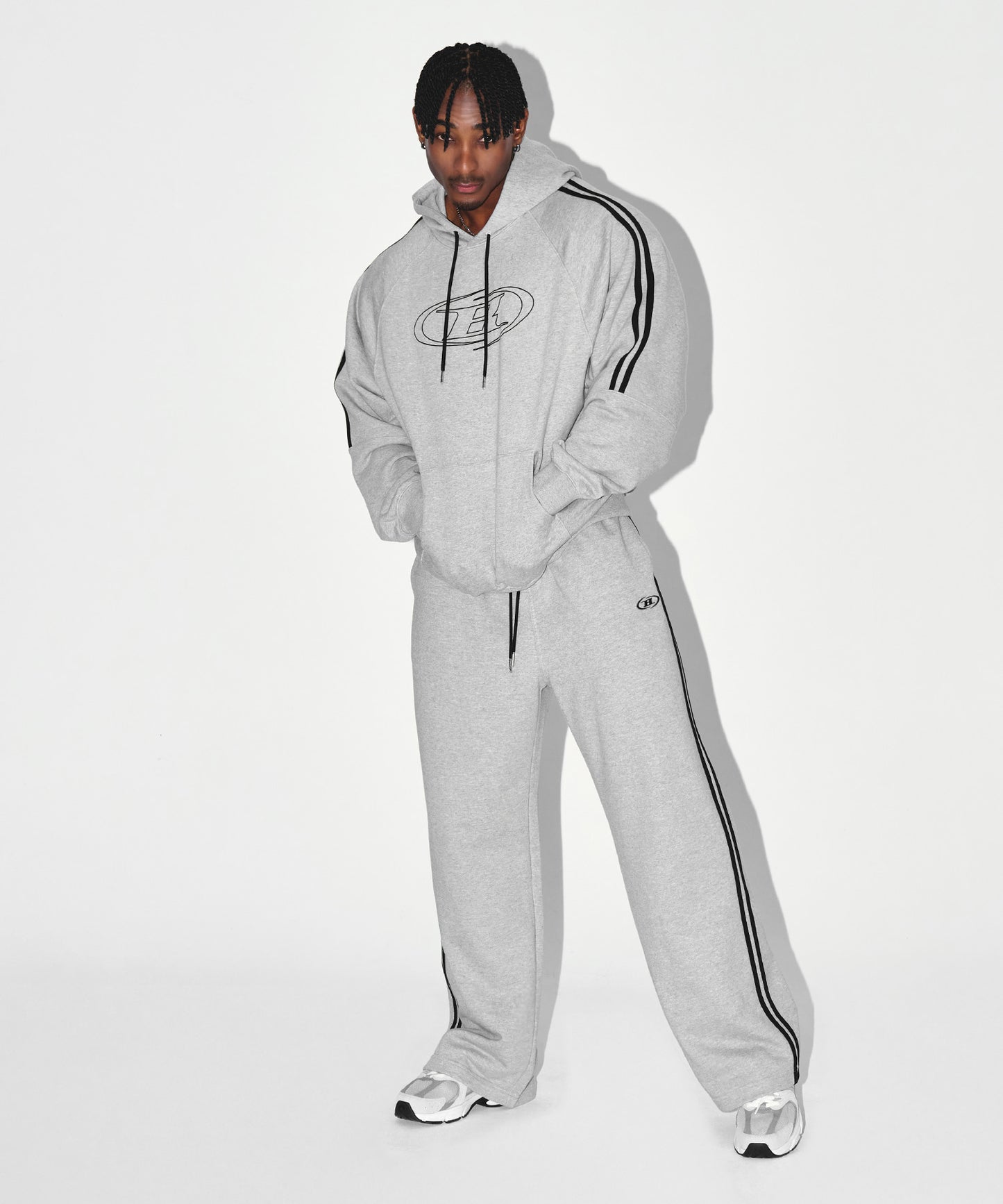 STROKE B TRACK LINE HOODIE [MELANGE GREY]