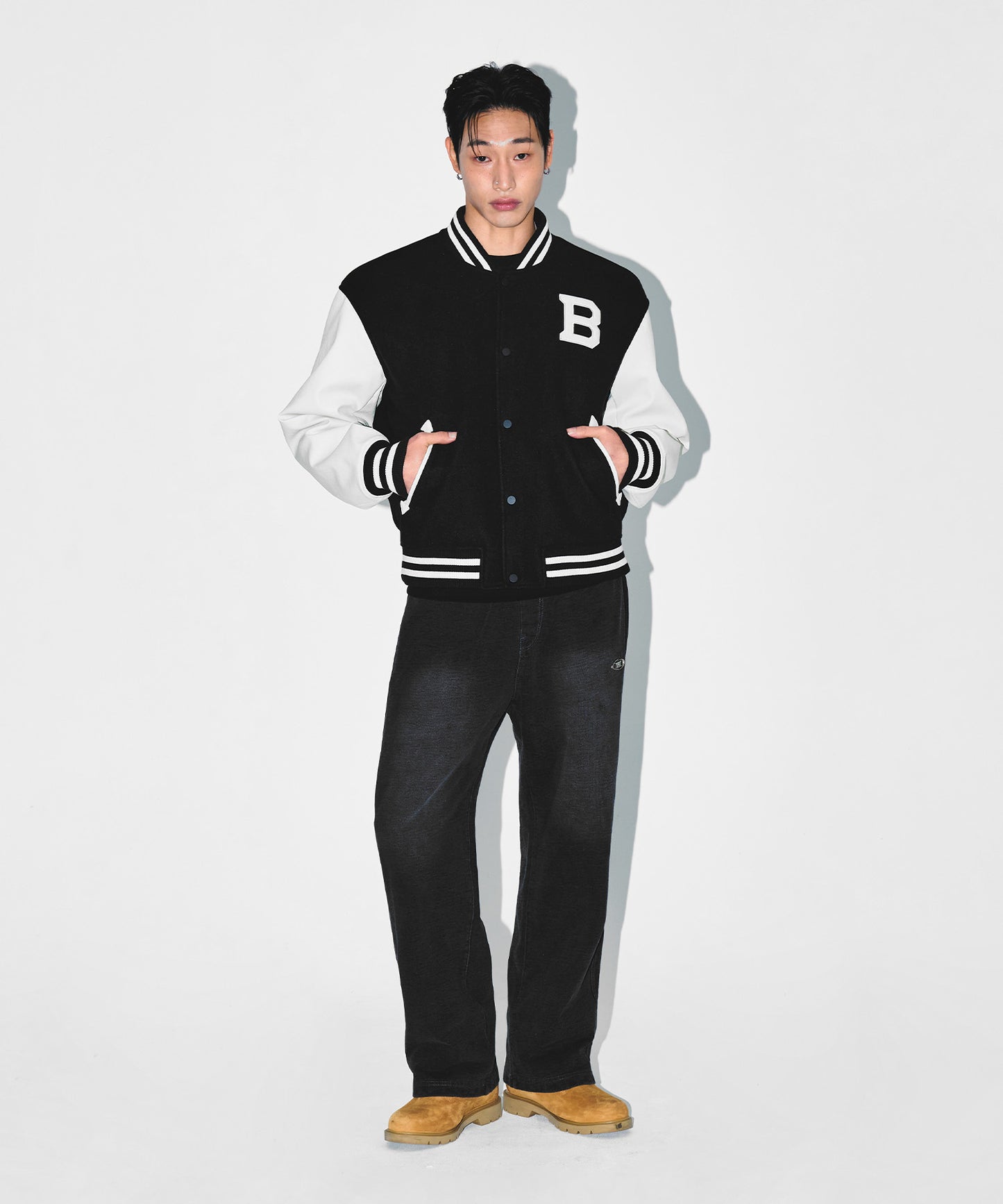 ATHLETIC VARSITY QUILTED JACKET [BLACK]