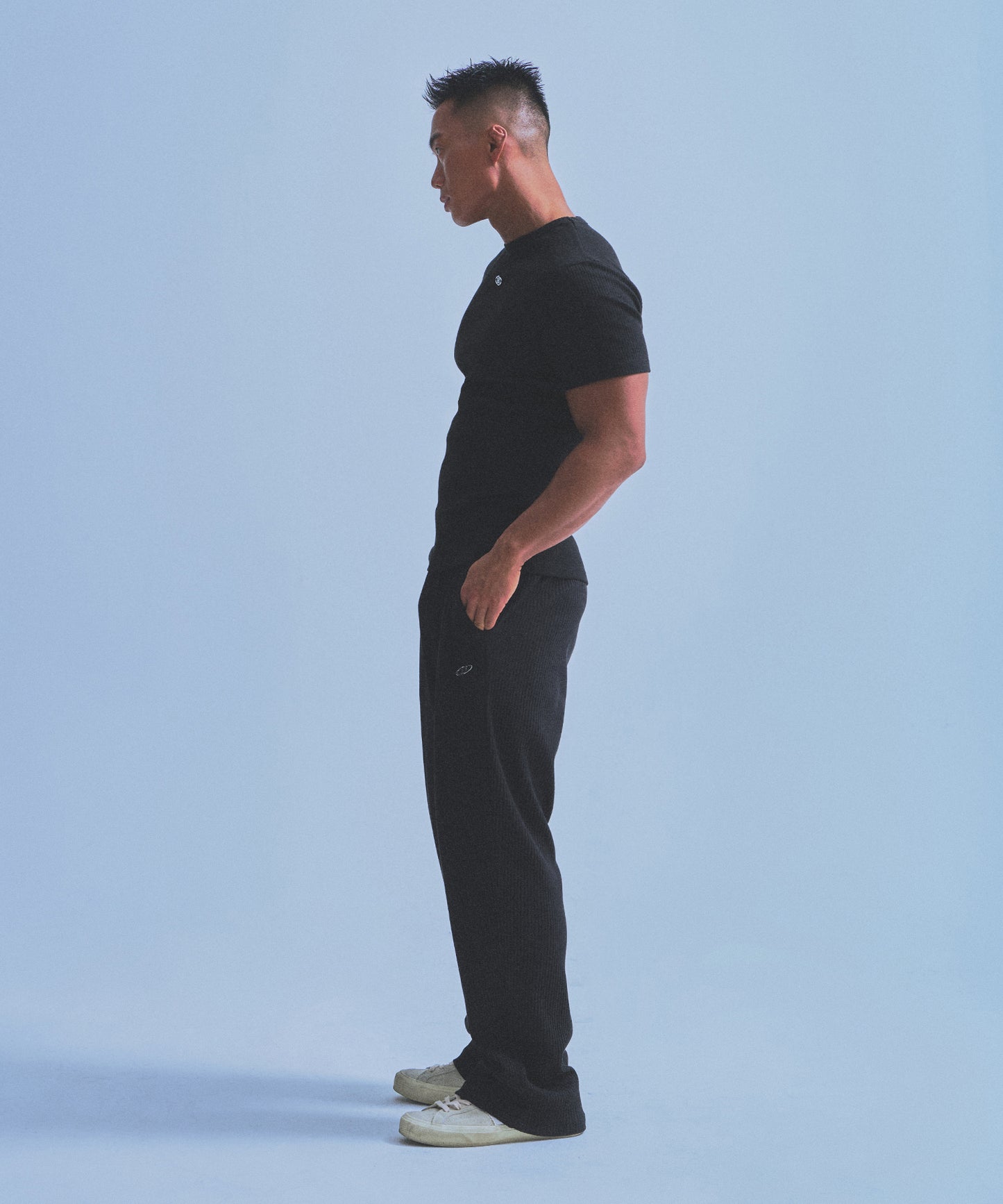 RIBBED B PENDANT MUSCLE FIT T-SHIRTS [BLACK]
