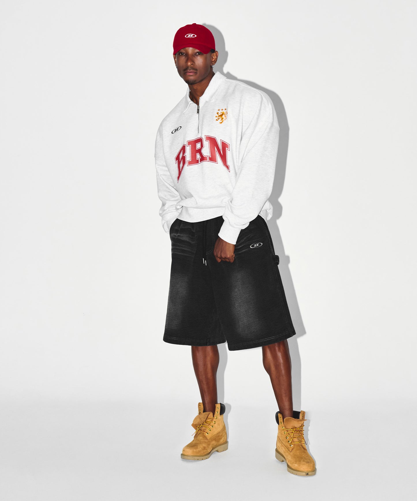 BRN ARCH HALF ZIP UP SWEATSHIRTS [WHITE MELANGE]