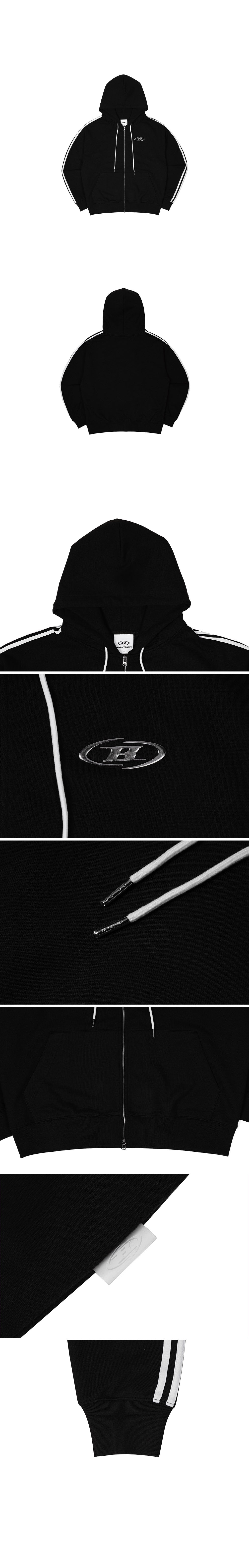 BIG CHROME B LOGO TRACK LINE ZIP-UP HOODIE [BLACK]