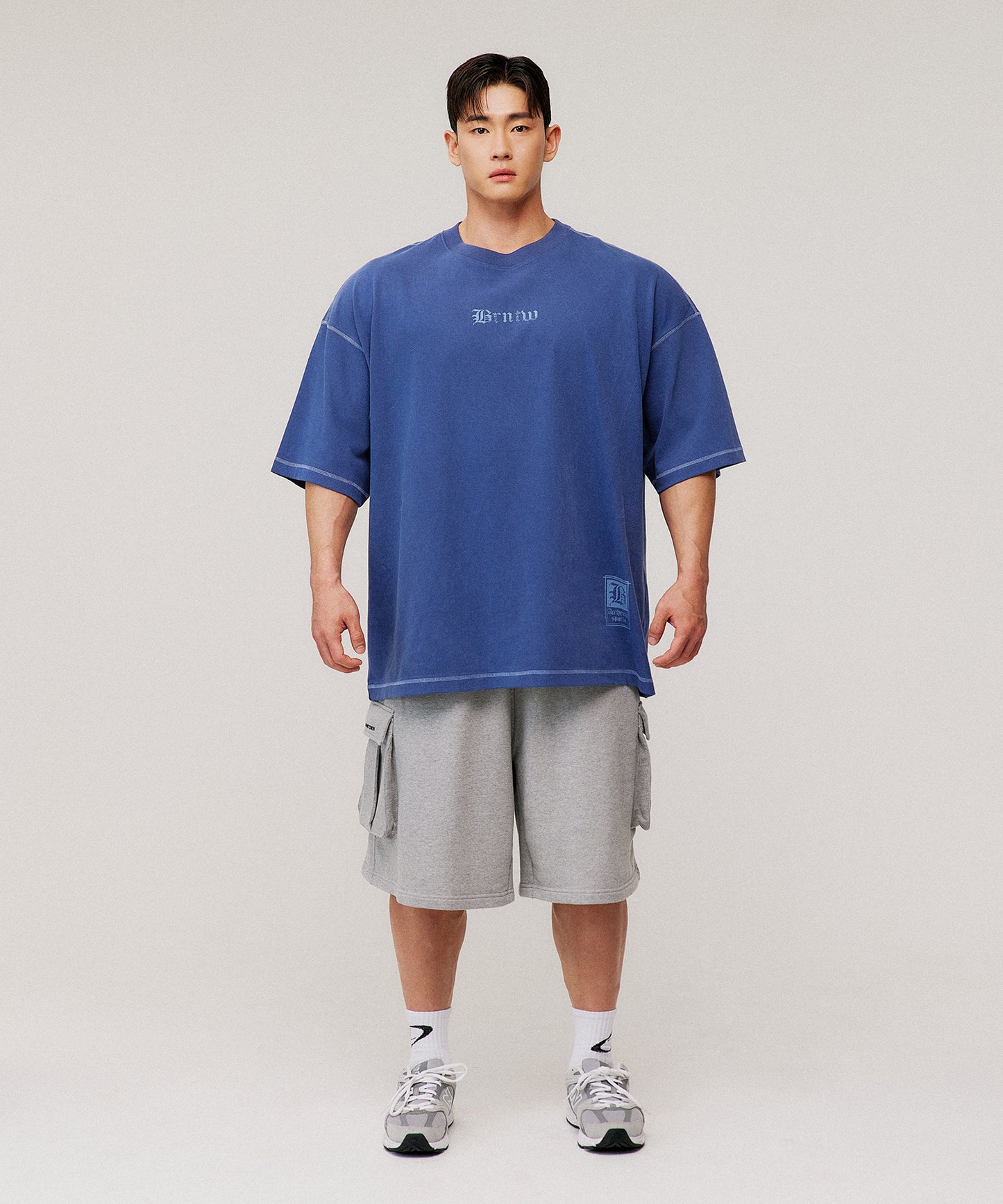 PIGMENT CRACK LETTER EXTRA FIT T-SHIRTS [DEAD BLUE]