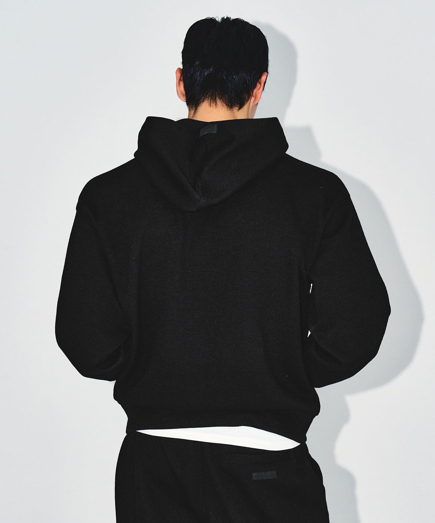 KNIT LIKE HOODIE ZIP UP [BLACK]