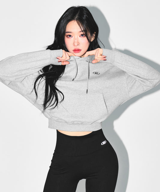 W SILVER B CROP HOODIE [MELANGE GREY]