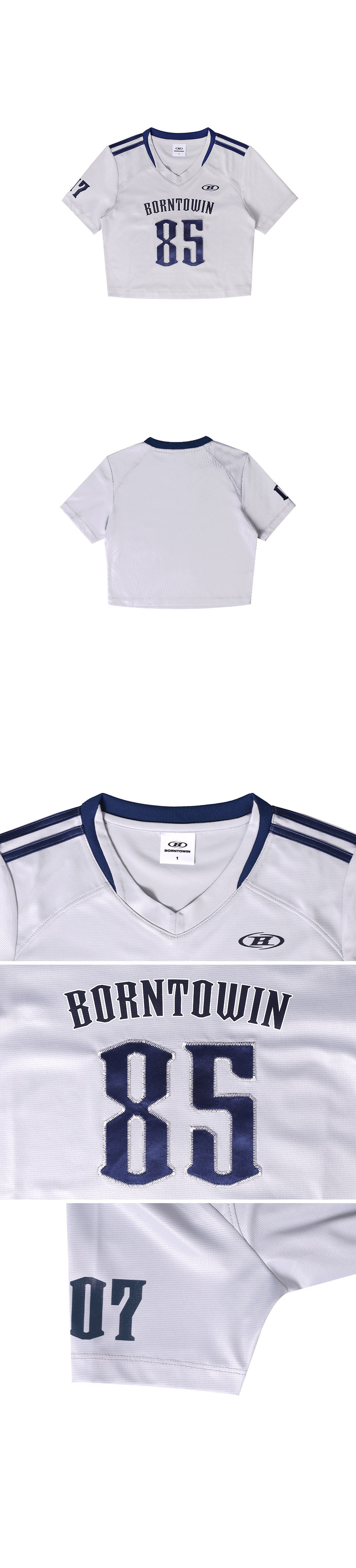 W RUGBY JERSEY SEMI CROP T-SHIRTS [SILVER]